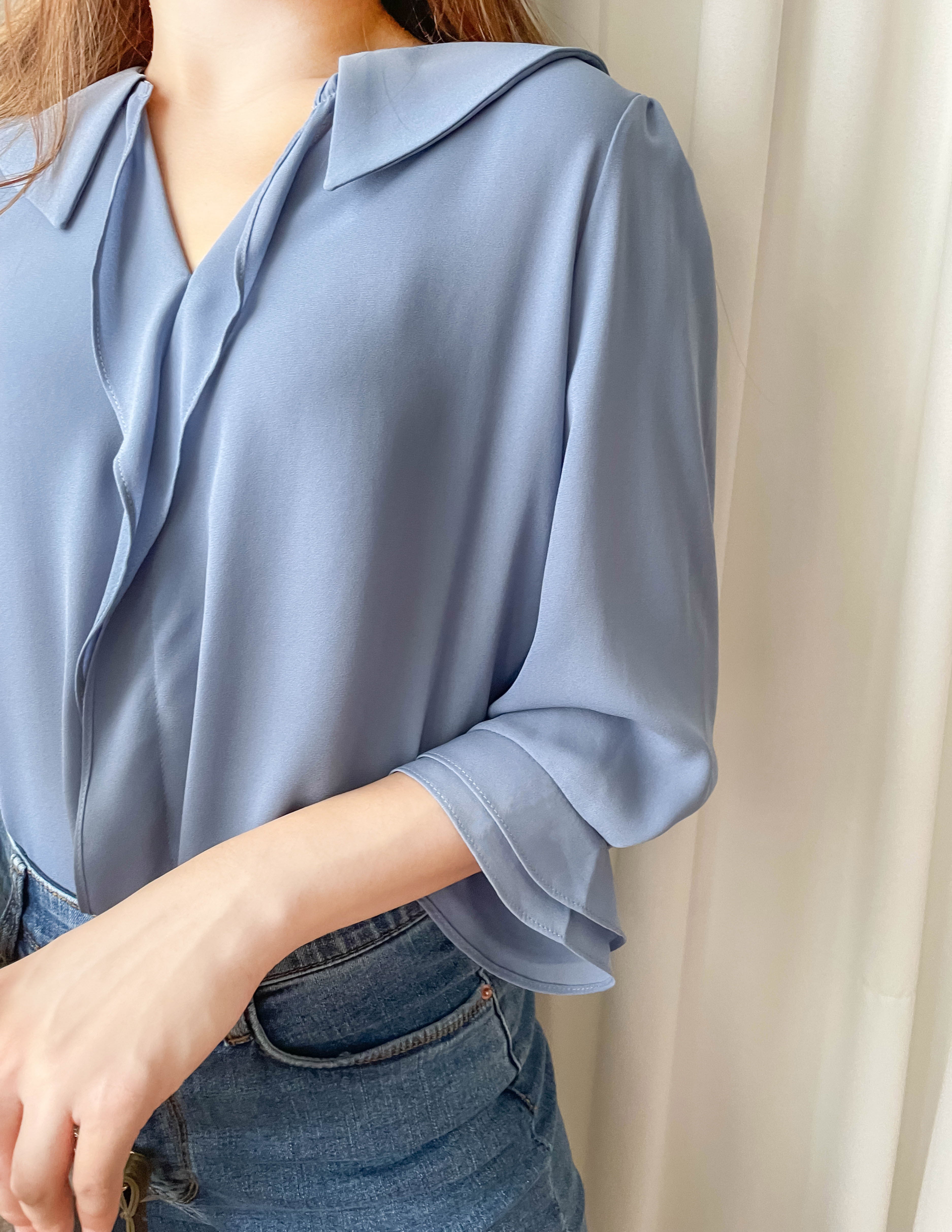 Sophist 垂感立體領口雙層手袖雪紡, Blouse/ BU8961