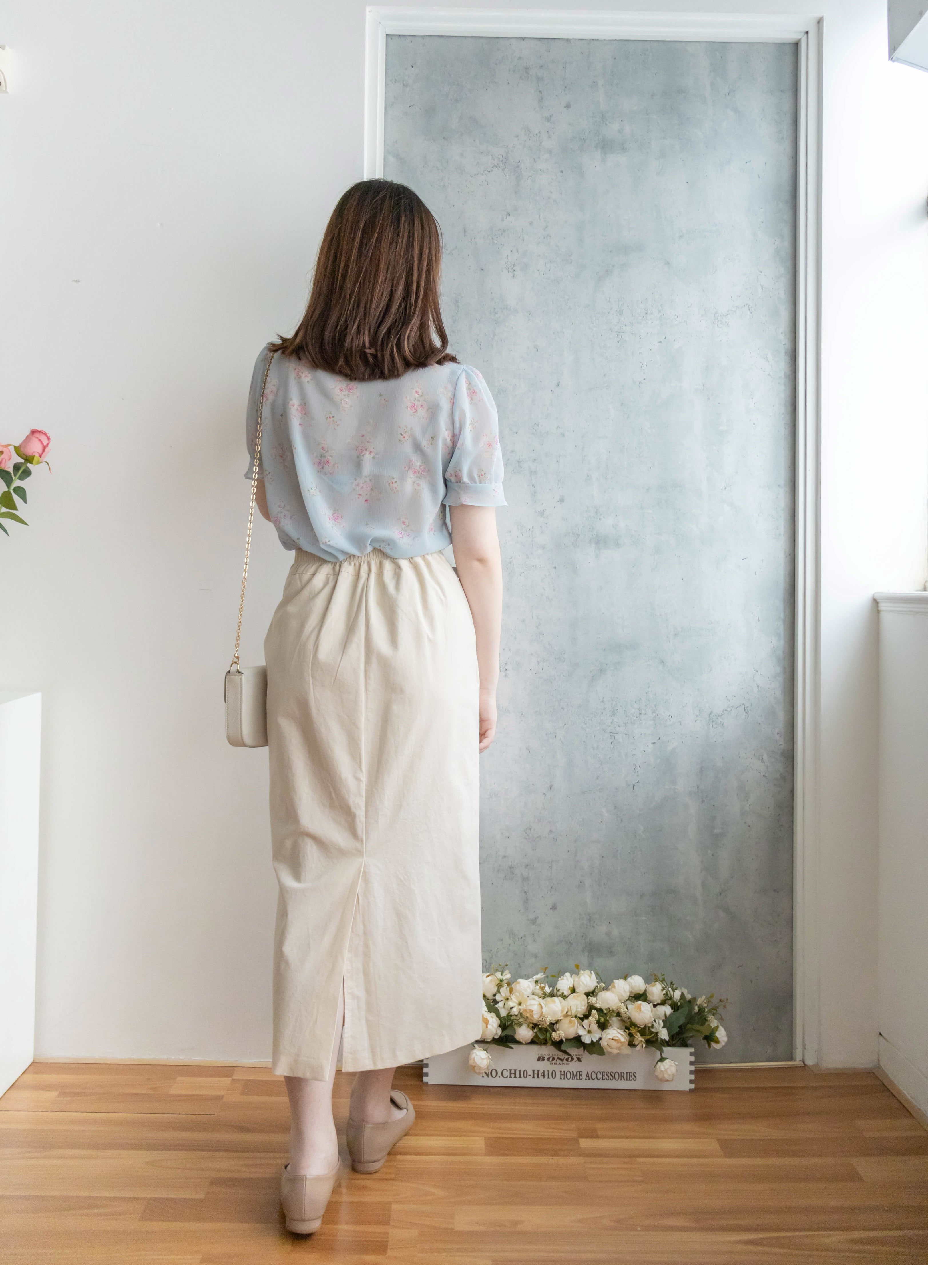 Wide Straight 不貼直身腰間車褶裙尾後開叉, Skirt/ SK8718