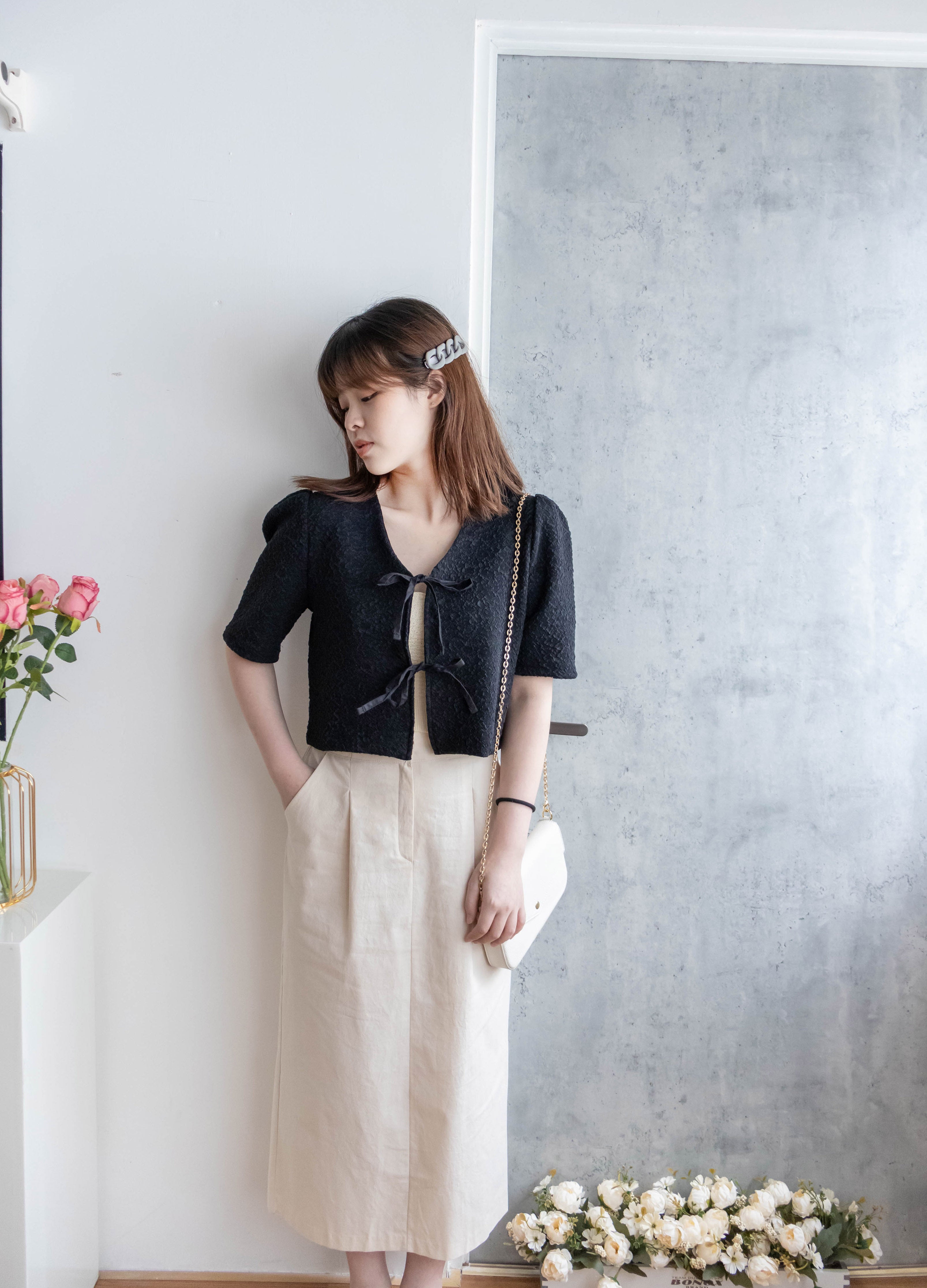 Wide Straight 不貼直身腰間車褶裙尾後開叉, Skirt/ SK8718