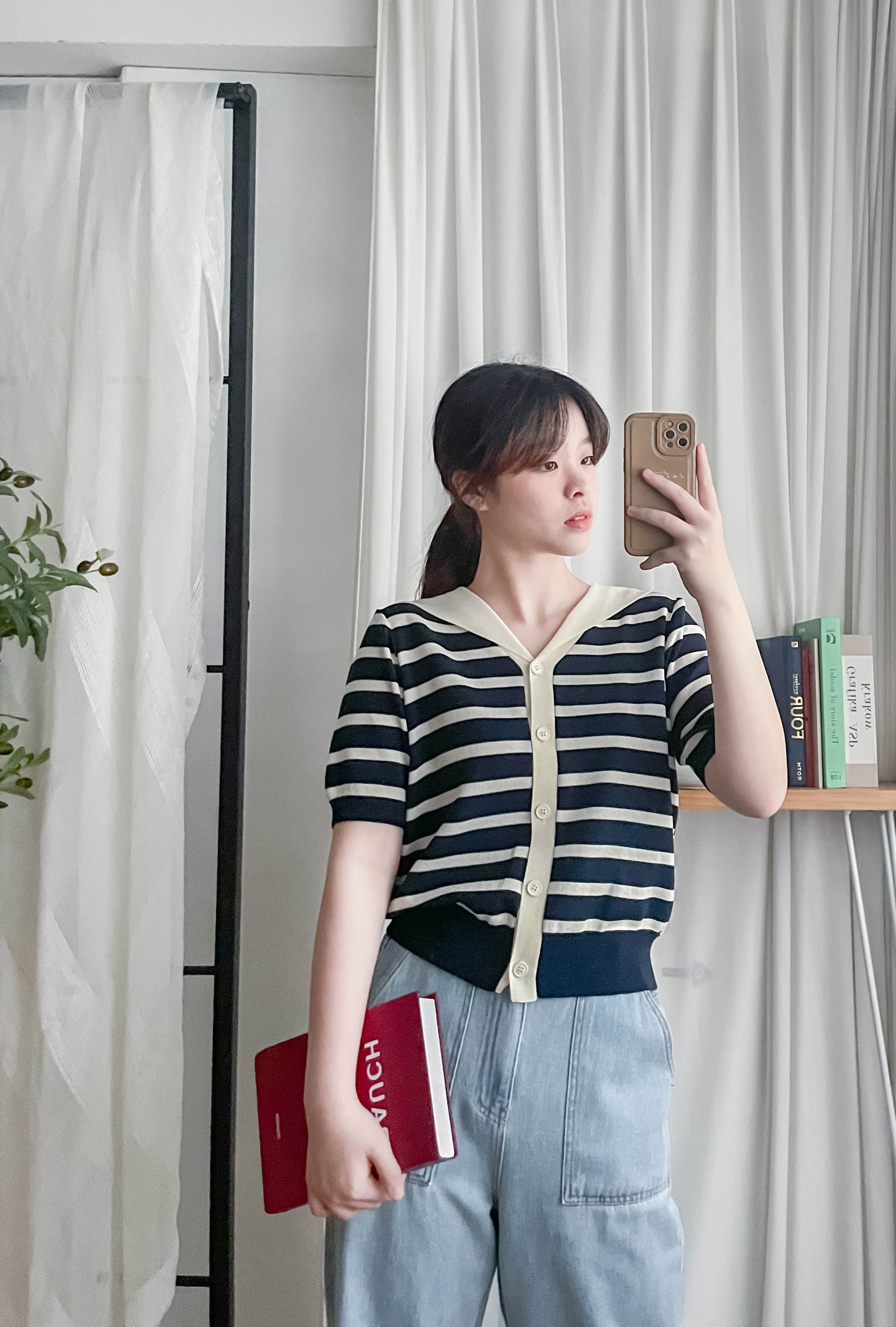Collar Stripe 大翻領法式藍白條紋彈性, Blouse/ TP8887