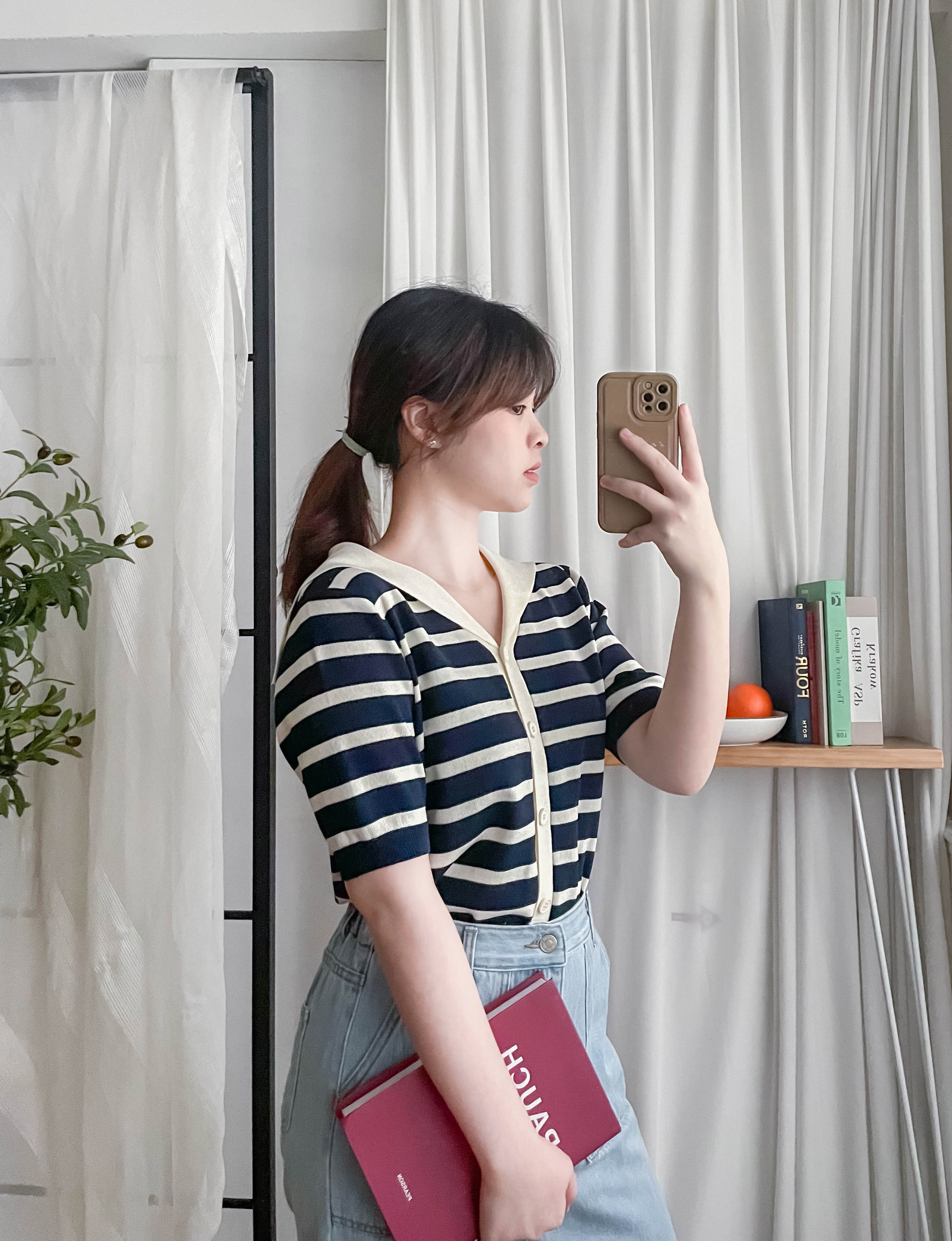Collar Stripe 大翻領法式藍白條紋彈性, Blouse/ TP8887