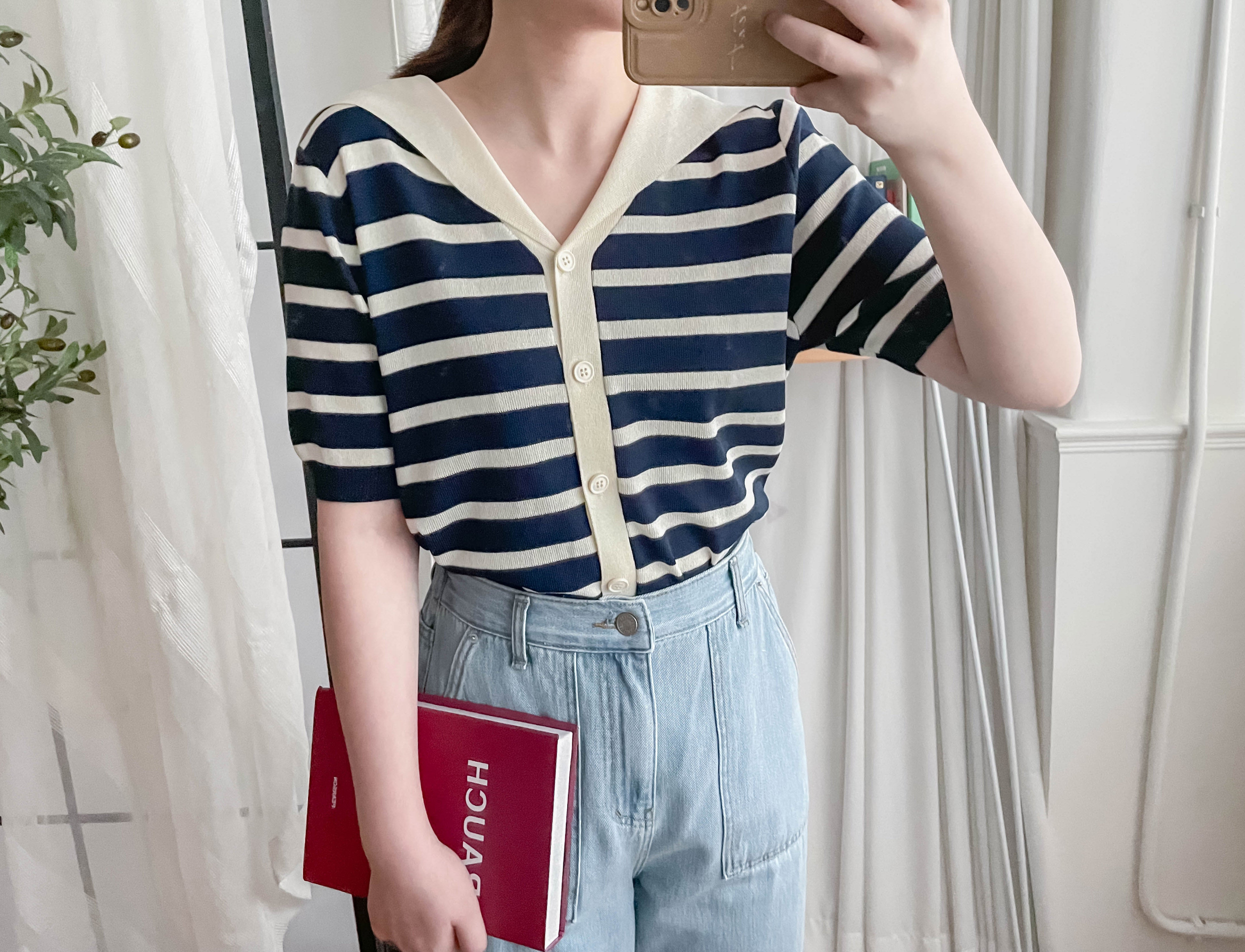 Collar Stripe 大翻領法式藍白條紋彈性, Blouse/ TP8887