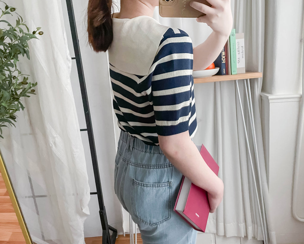 Collar Stripe 大翻領法式藍白條紋彈性, Blouse/ TP8887