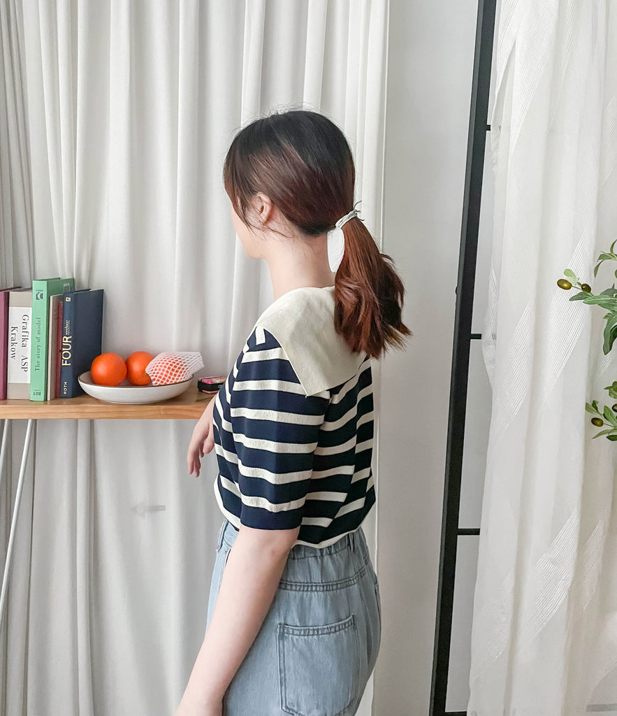 Collar Stripe 大翻領法式藍白條紋彈性, Blouse/ TP8887