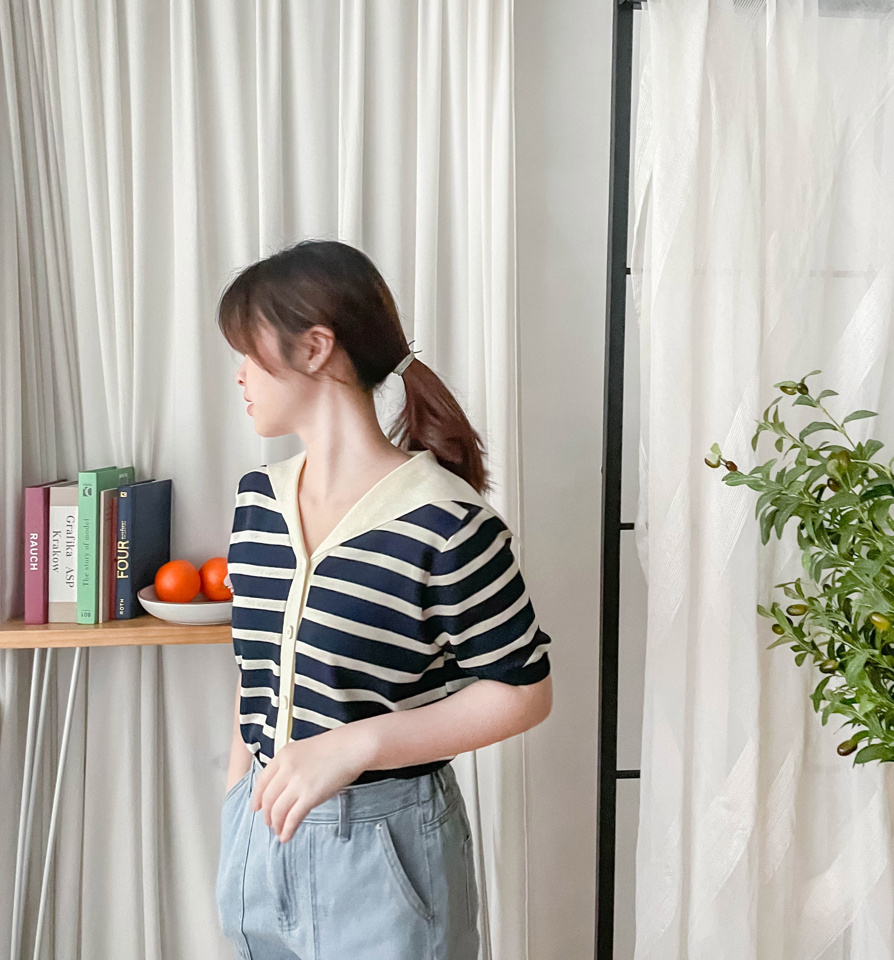 Collar Stripe 大翻領法式藍白條紋彈性, Blouse/ TP8887
