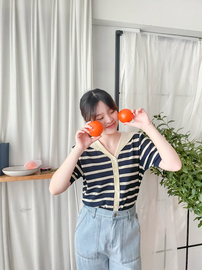 Collar Stripe 大翻領法式藍白條紋彈性, Blouse/ TP8887