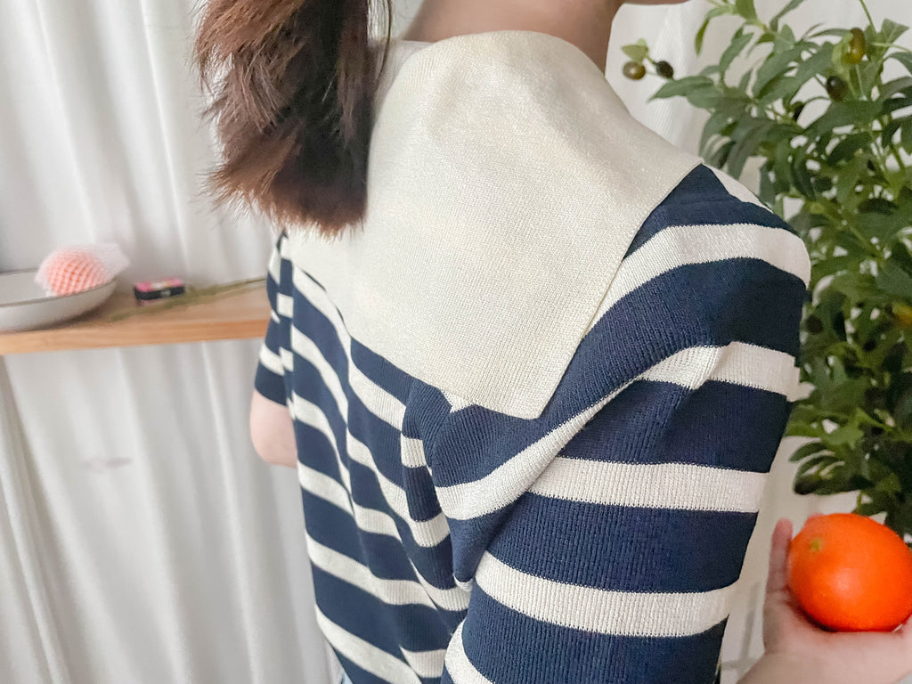 Collar Stripe 大翻領法式藍白條紋彈性, Blouse/ TP8887