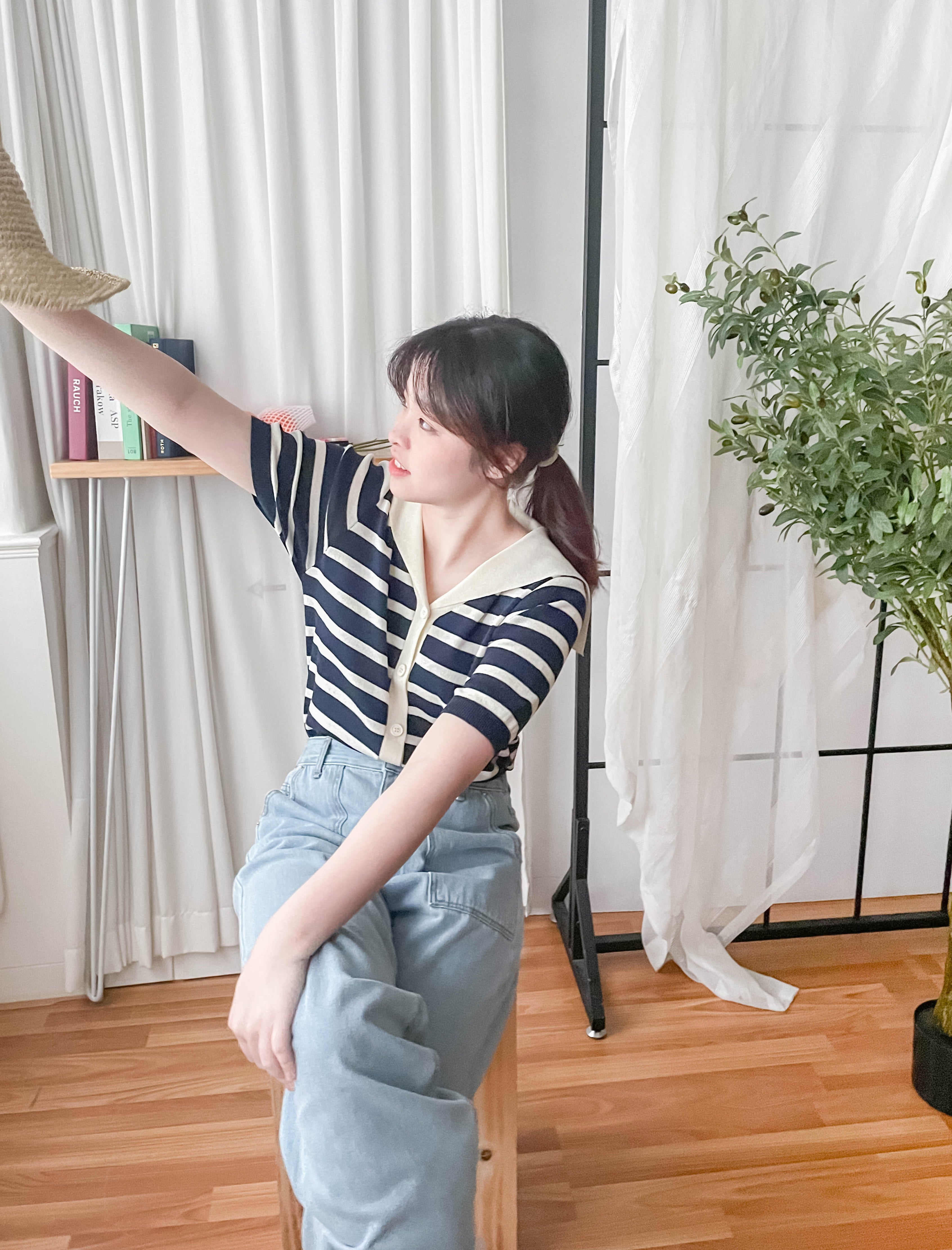 Collar Stripe 大翻領法式藍白條紋彈性, Blouse/ TP8887