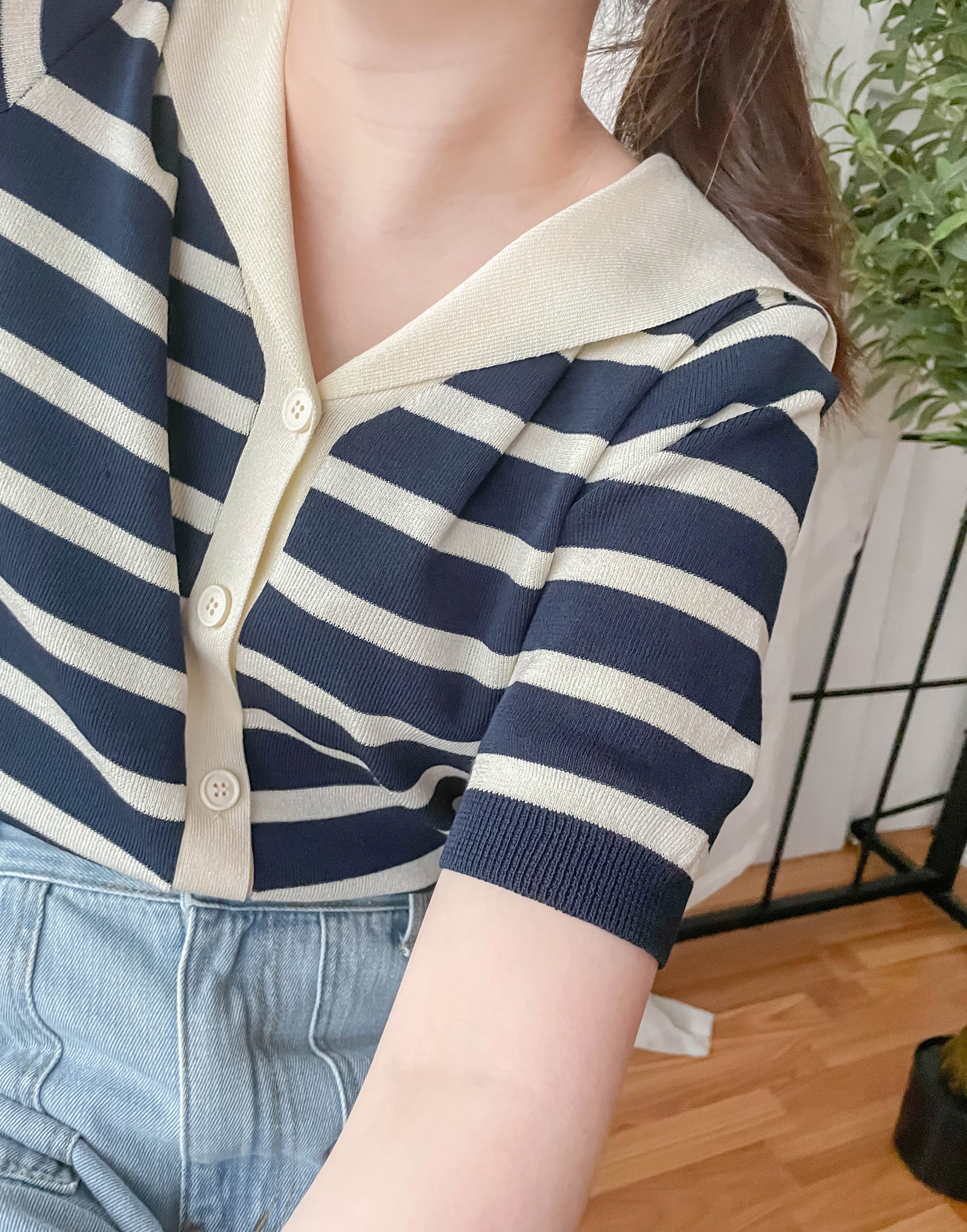 Collar Stripe 大翻領法式藍白條紋彈性, Blouse/ TP8887