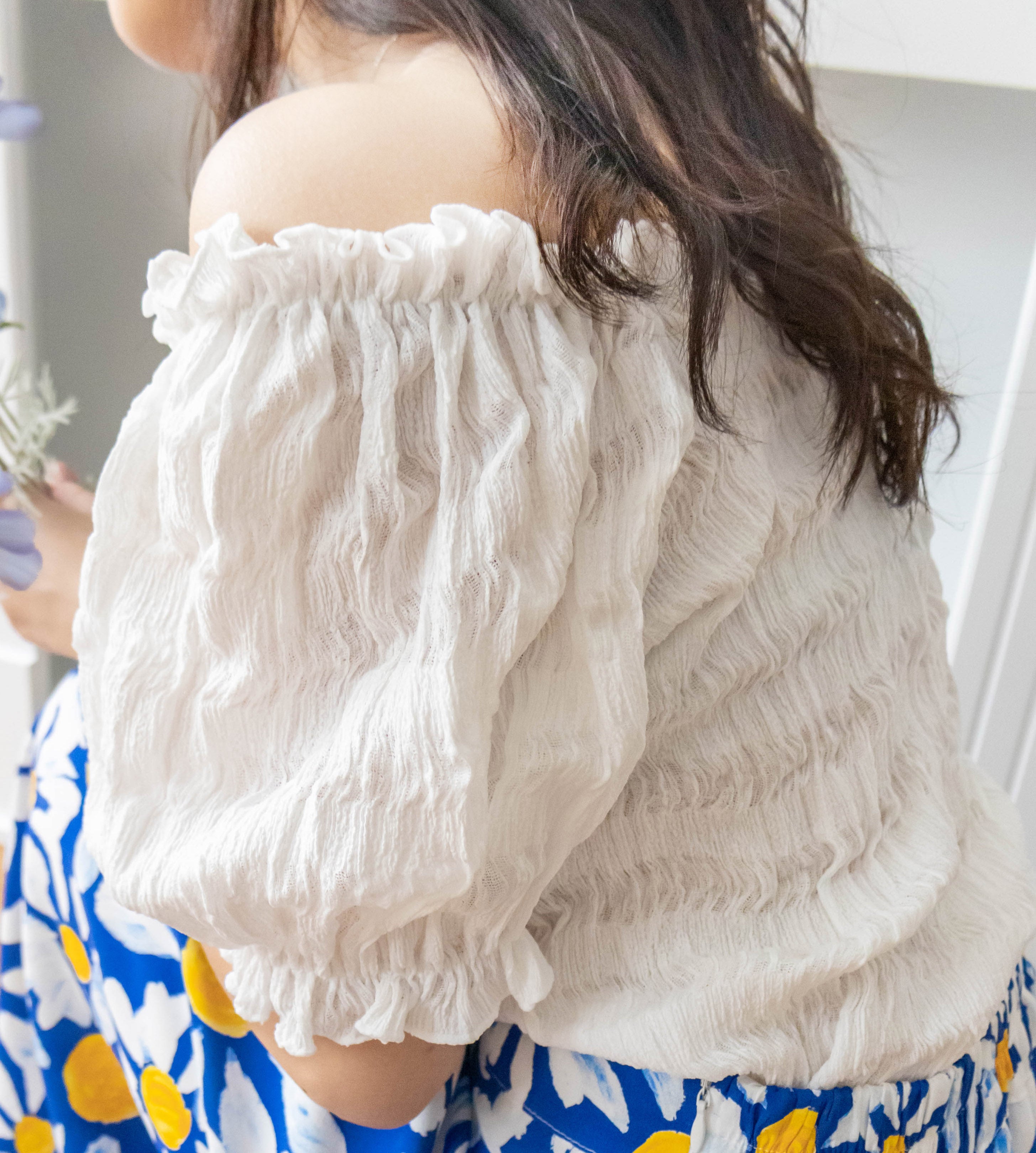 Secret Check 超顯瘦彈性暗紋波浪平領微短, Top/ TP8870 (white sold out)