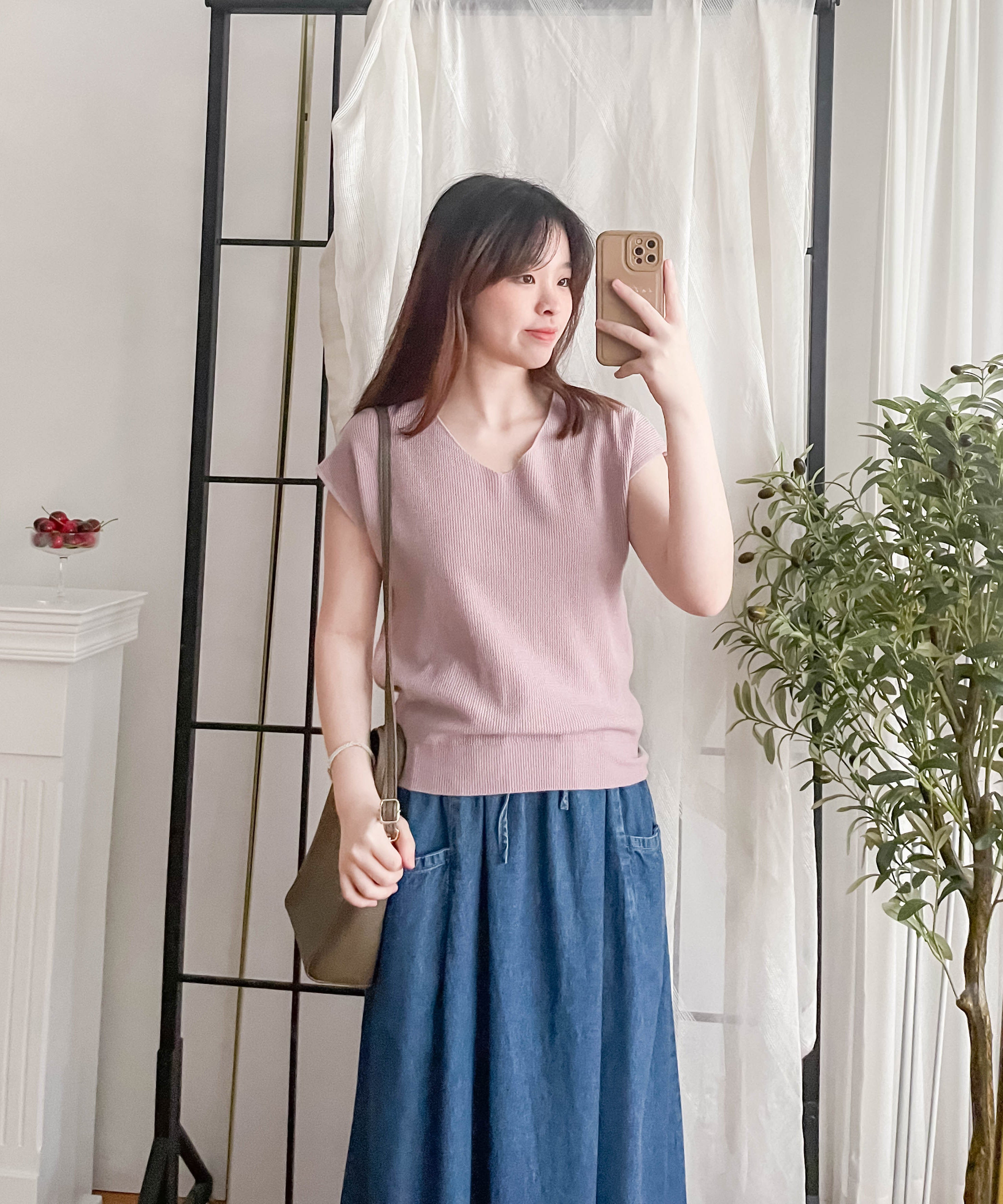 Knit 小袖V領棉棉針織上衣, Top/ TP8880