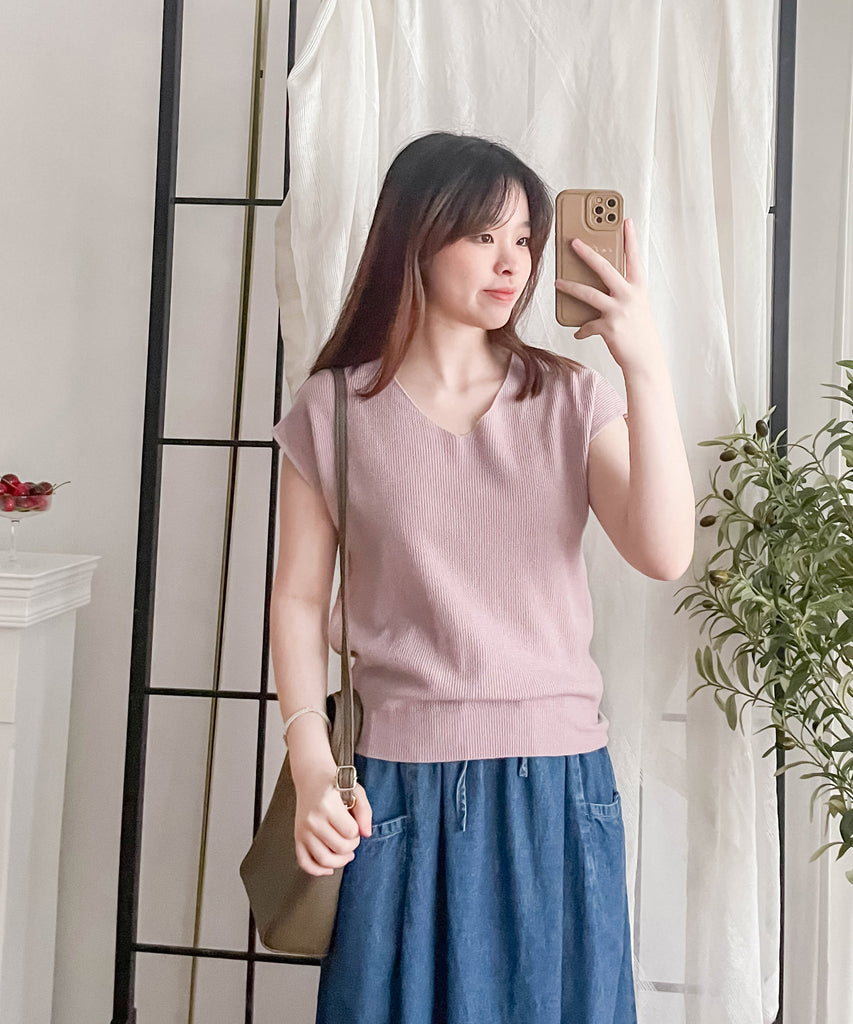 Knit 小袖V領棉棉針織上衣, Top/ TP8880