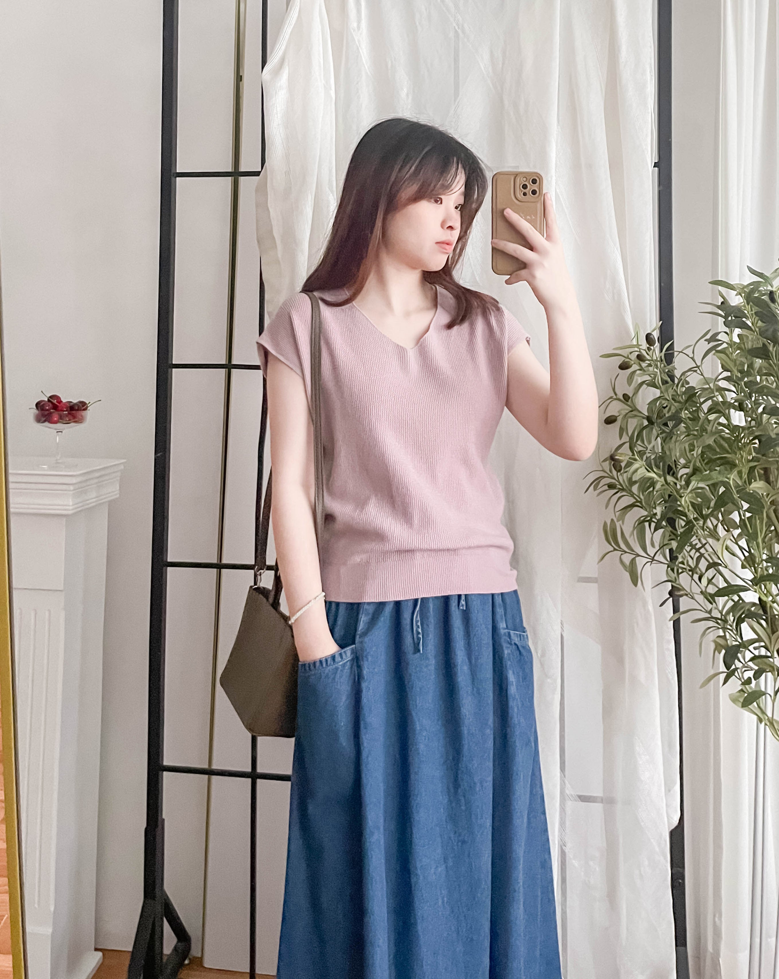 Knit 小袖V領棉棉針織上衣, Top/ TP8880