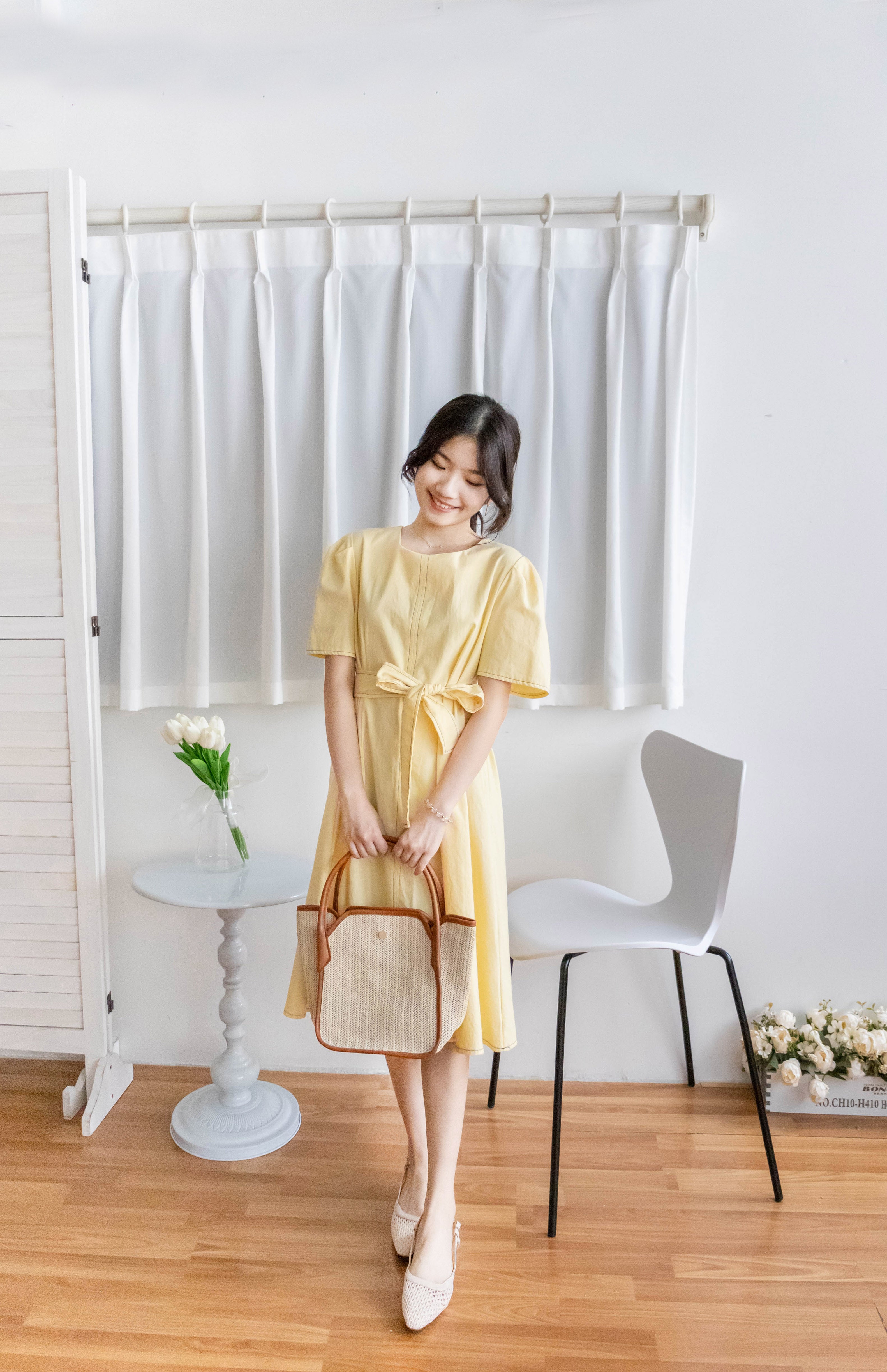 Navy Belle 沿邊車線腰身車褶顯瘦連身裙, Dress/ DS9265 (Navy Sold Out)