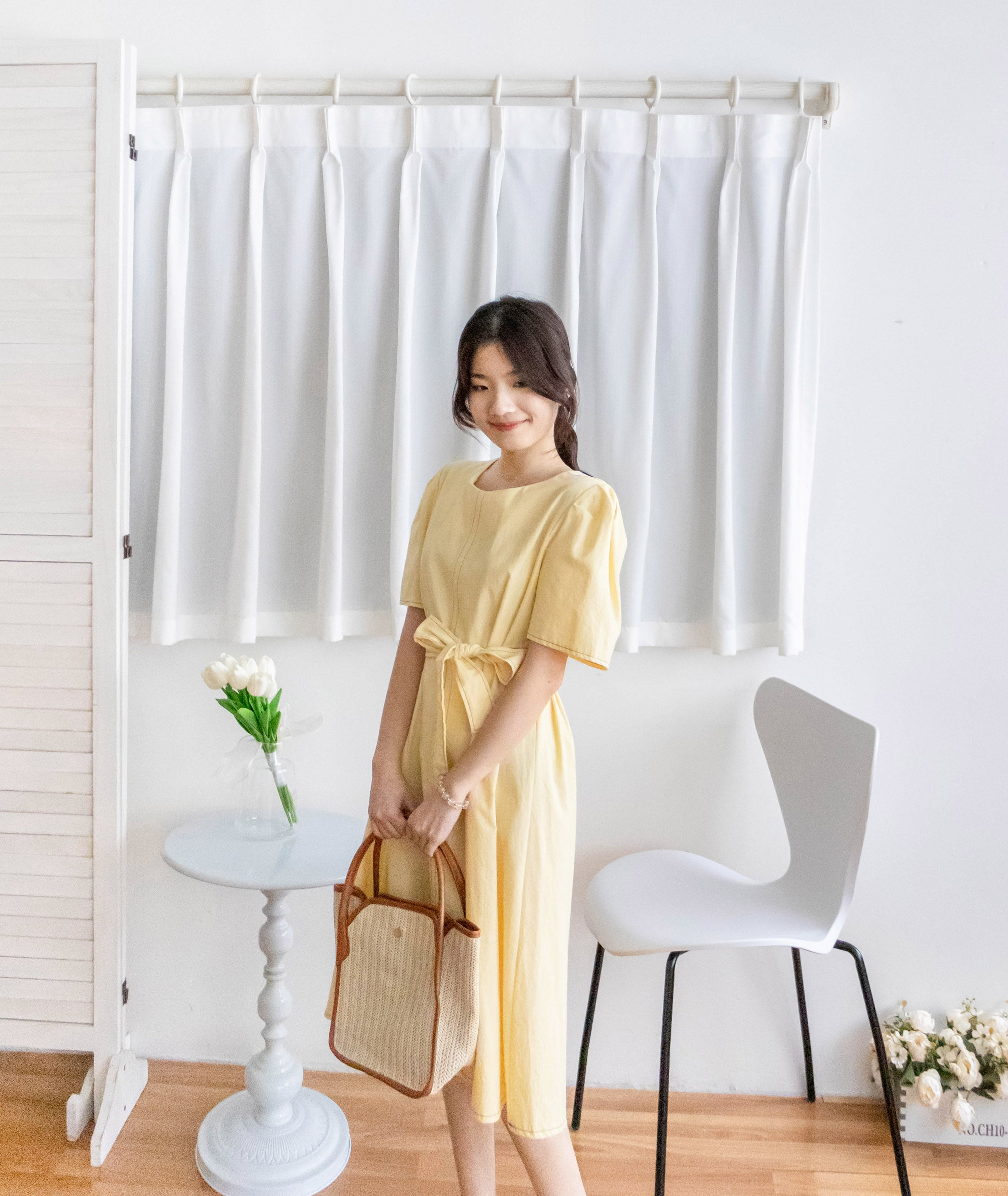 Navy Belle 沿邊車線腰身車褶顯瘦連身裙, Dress/ DS9265 (Navy Sold Out)