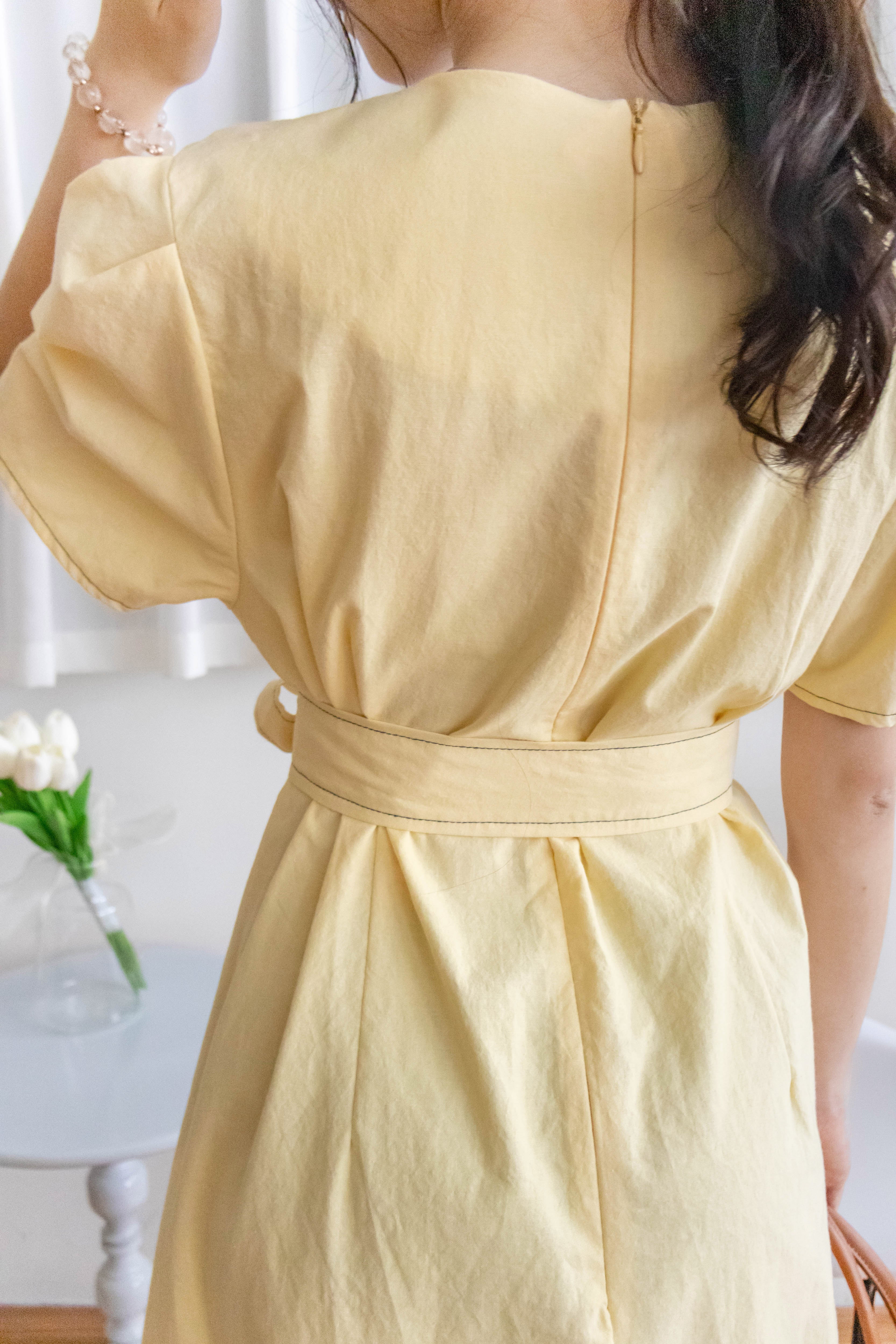 Navy Belle 沿邊車線腰身車褶顯瘦連身裙, Dress/ DS9265 (Navy Sold Out)