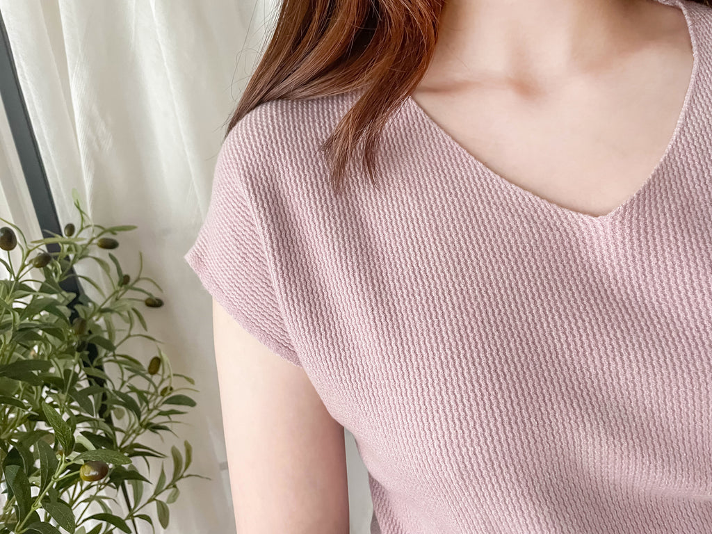 Knit 小袖V領棉棉針織上衣, Top/ TP8880