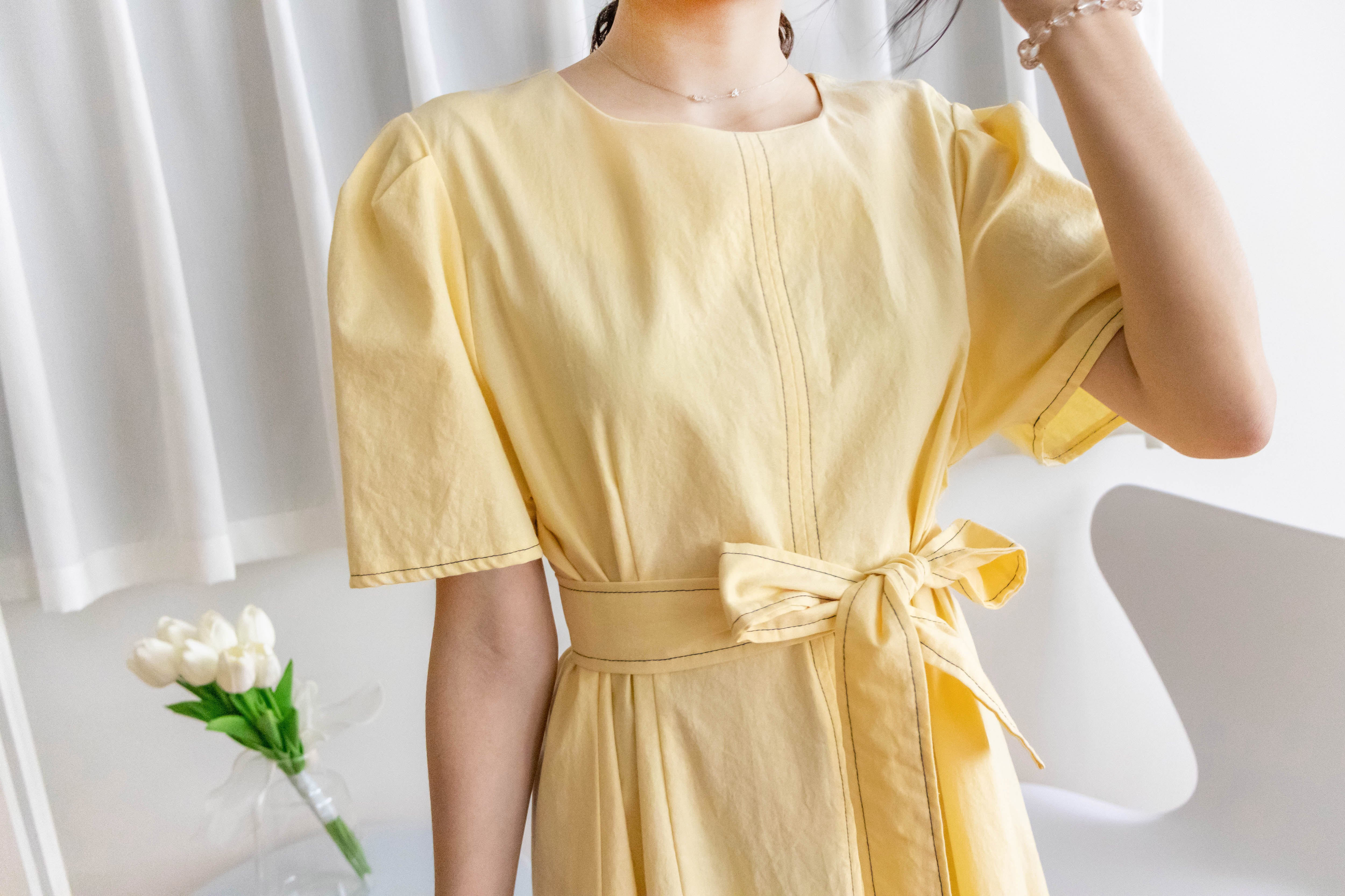 Navy Belle 沿邊車線腰身車褶顯瘦連身裙, Dress/ DS9265 (Navy Sold Out)