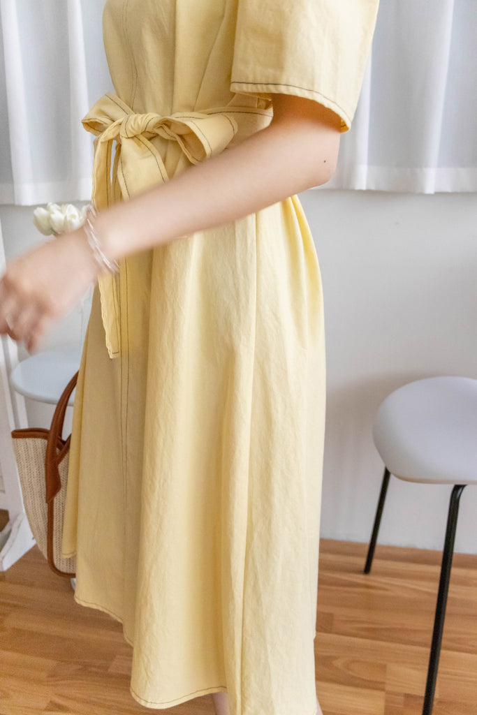Navy Belle 沿邊車線腰身車褶顯瘦連身裙, Dress/ DS9265 (Navy Sold Out)
