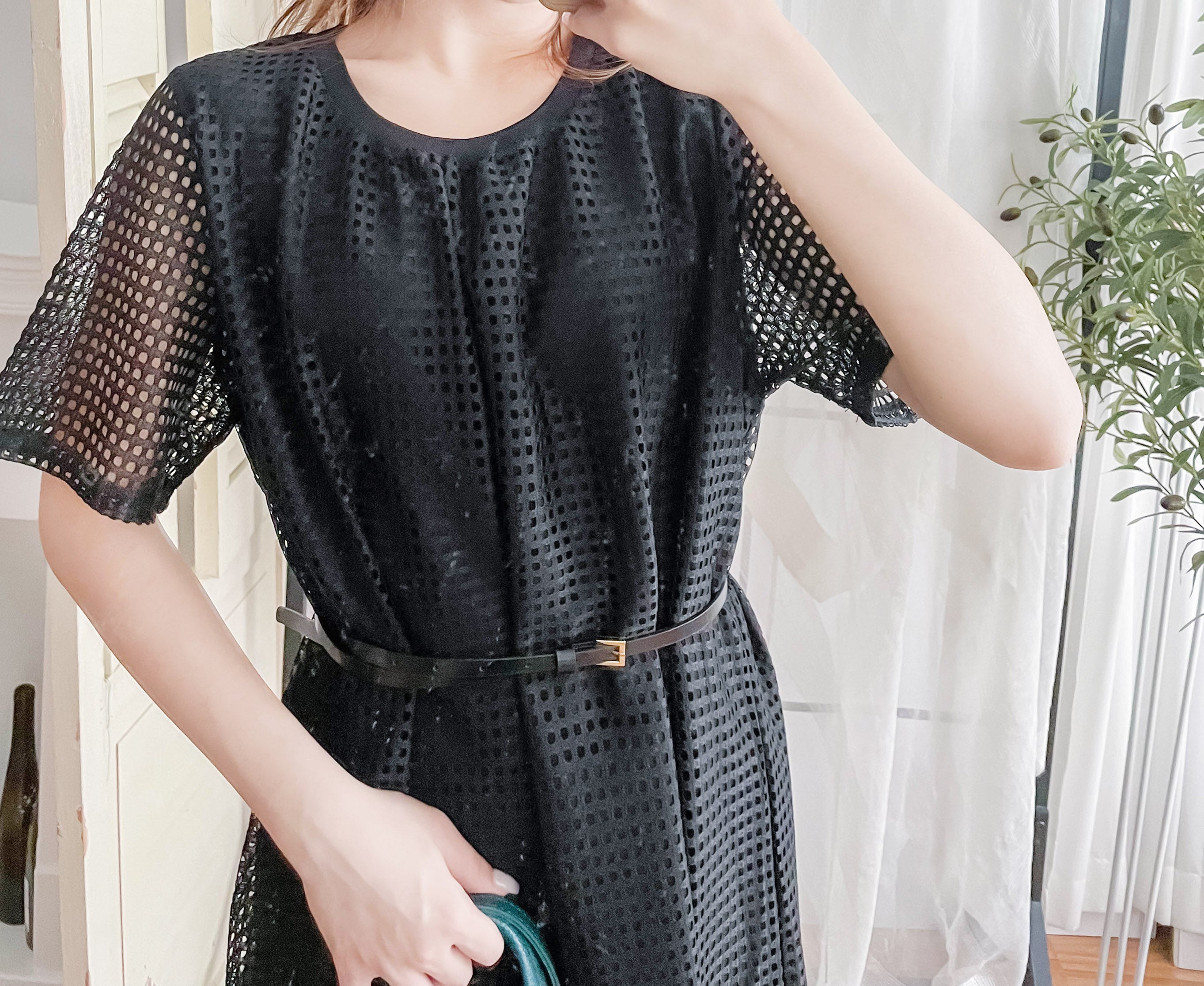 (售完即止款) Hollow 鏤空格仔設計連身長裙(連裡布), Dress/ DS9320 (black sold out)