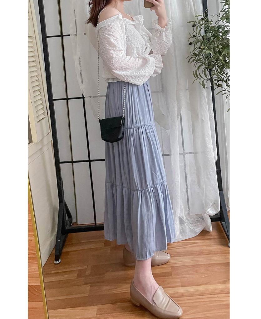 Ruffle Lady 荷葉邊仙氣短帶露肩上衣 ,Blouse/ BU8962 (lightblue sold out)