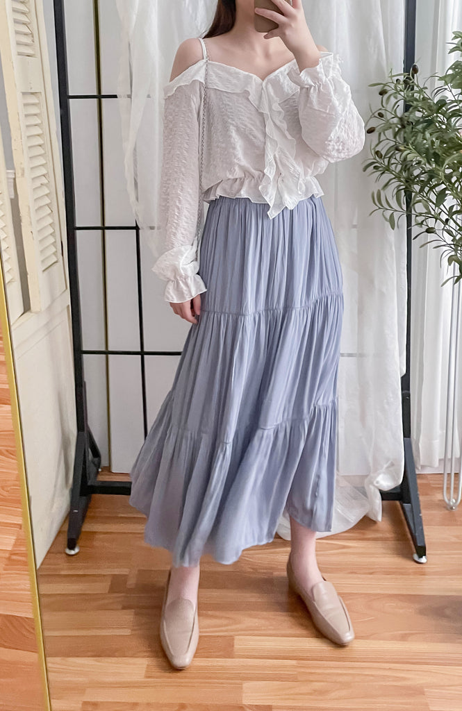 Ruffle Lady 荷葉邊仙氣短帶露肩上衣 ,Blouse/ BU8962 (lightblue sold out)
