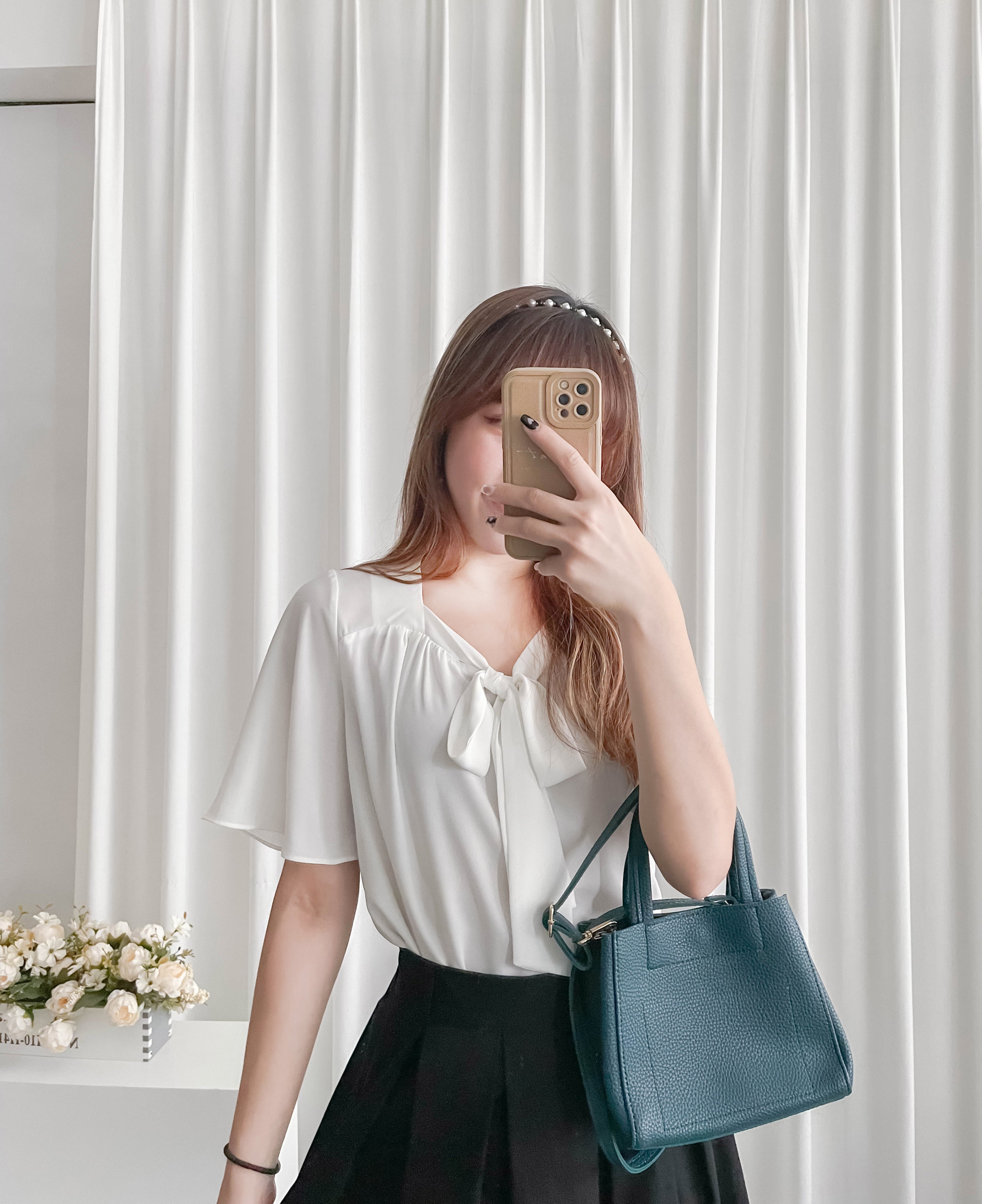 Square Ribbon 雪紡方領絲帶傘袖, Blouse/ BU8964