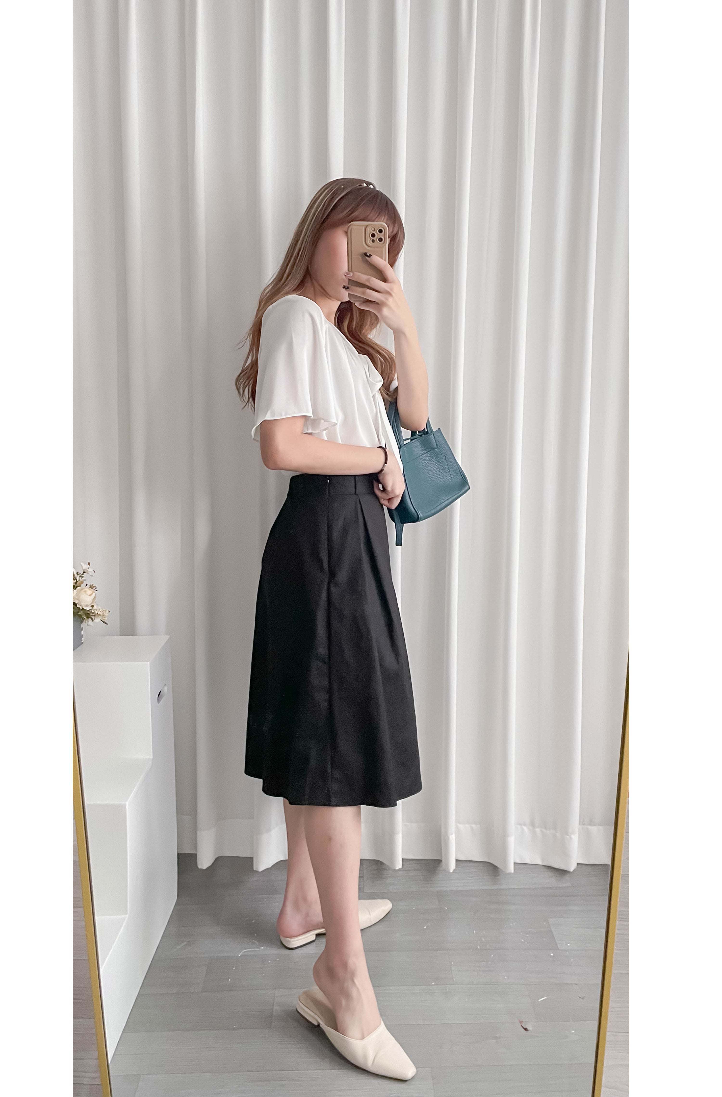 Pleated Midi 百搭純色內百褶中長裙, Skirt/ SK8737