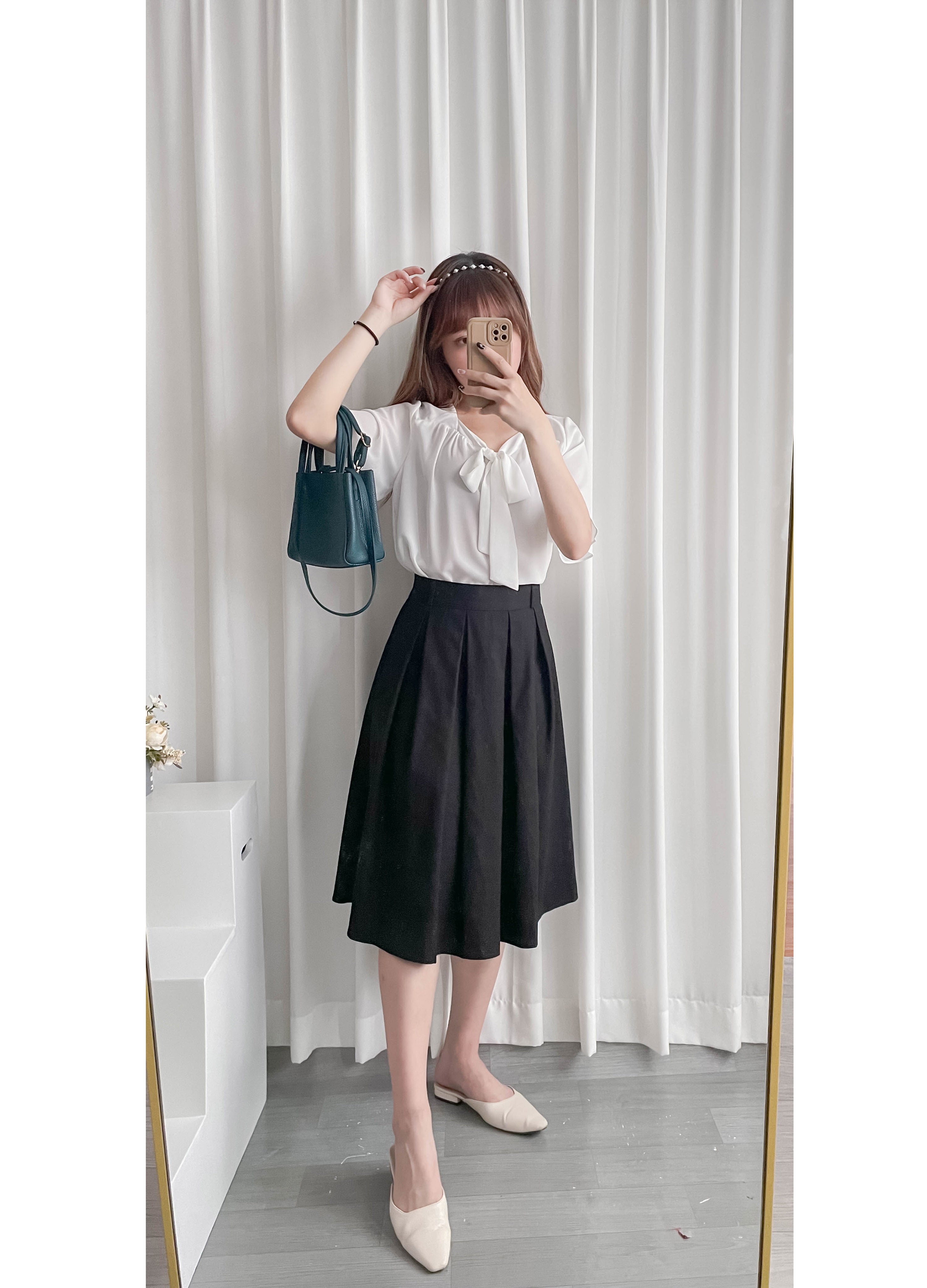 Pleated Midi 百搭純色內百褶中長裙, Skirt/ SK8737