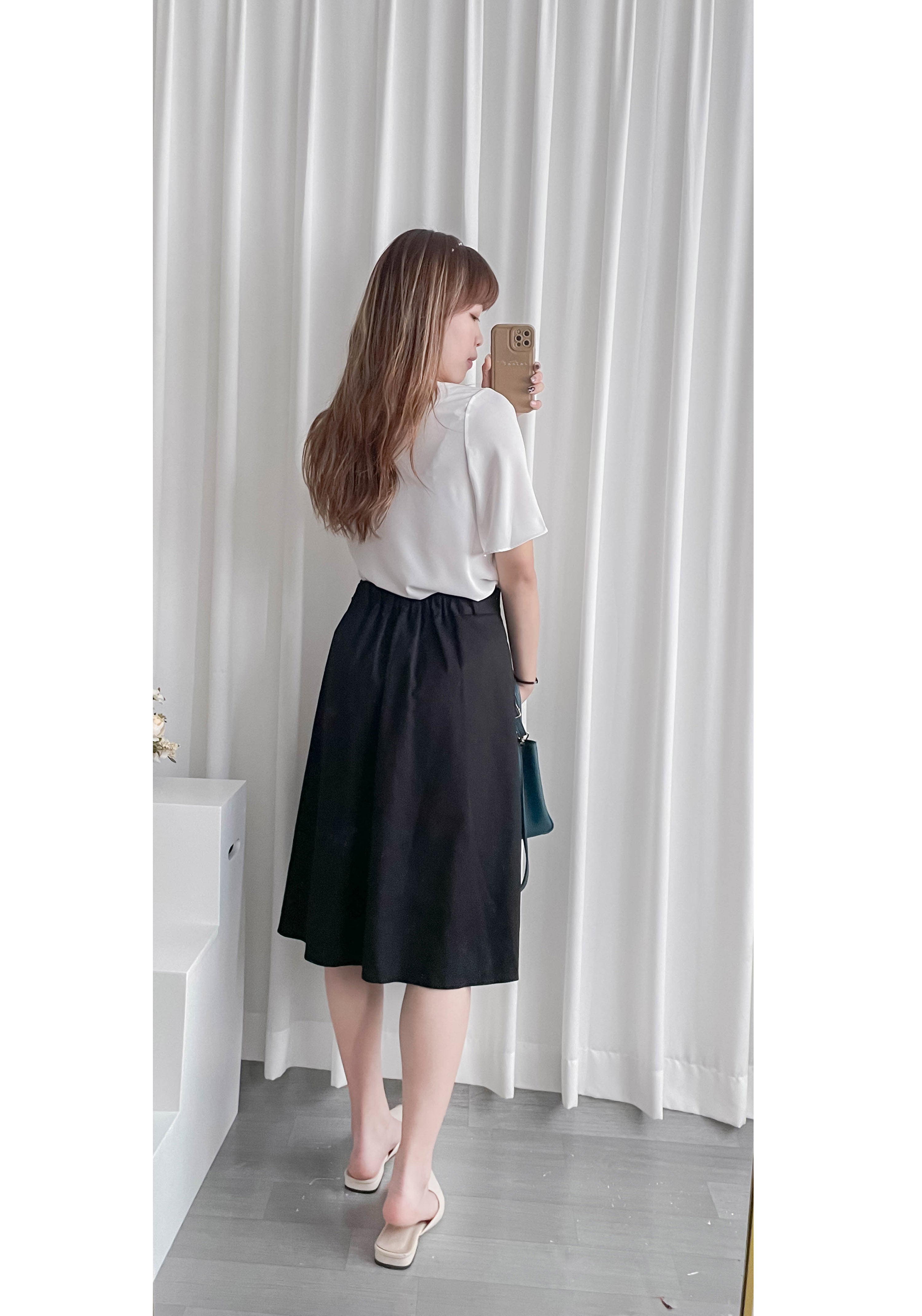 Pleated Midi 百搭純色內百褶中長裙, Skirt/ SK8737