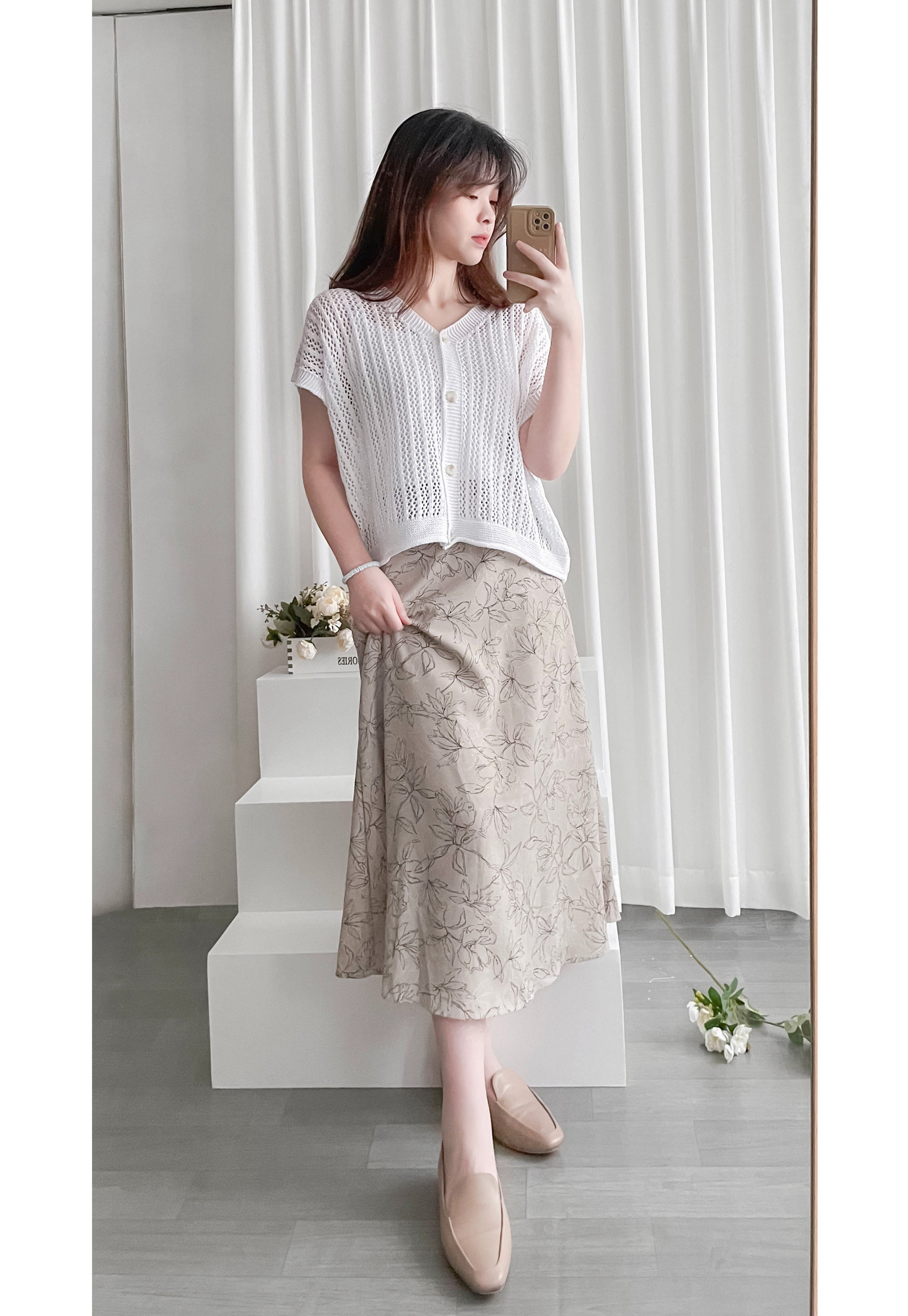 Blooming Tulip 優雅線條盛放鬱金香微傘裙, Dress/ SK8738