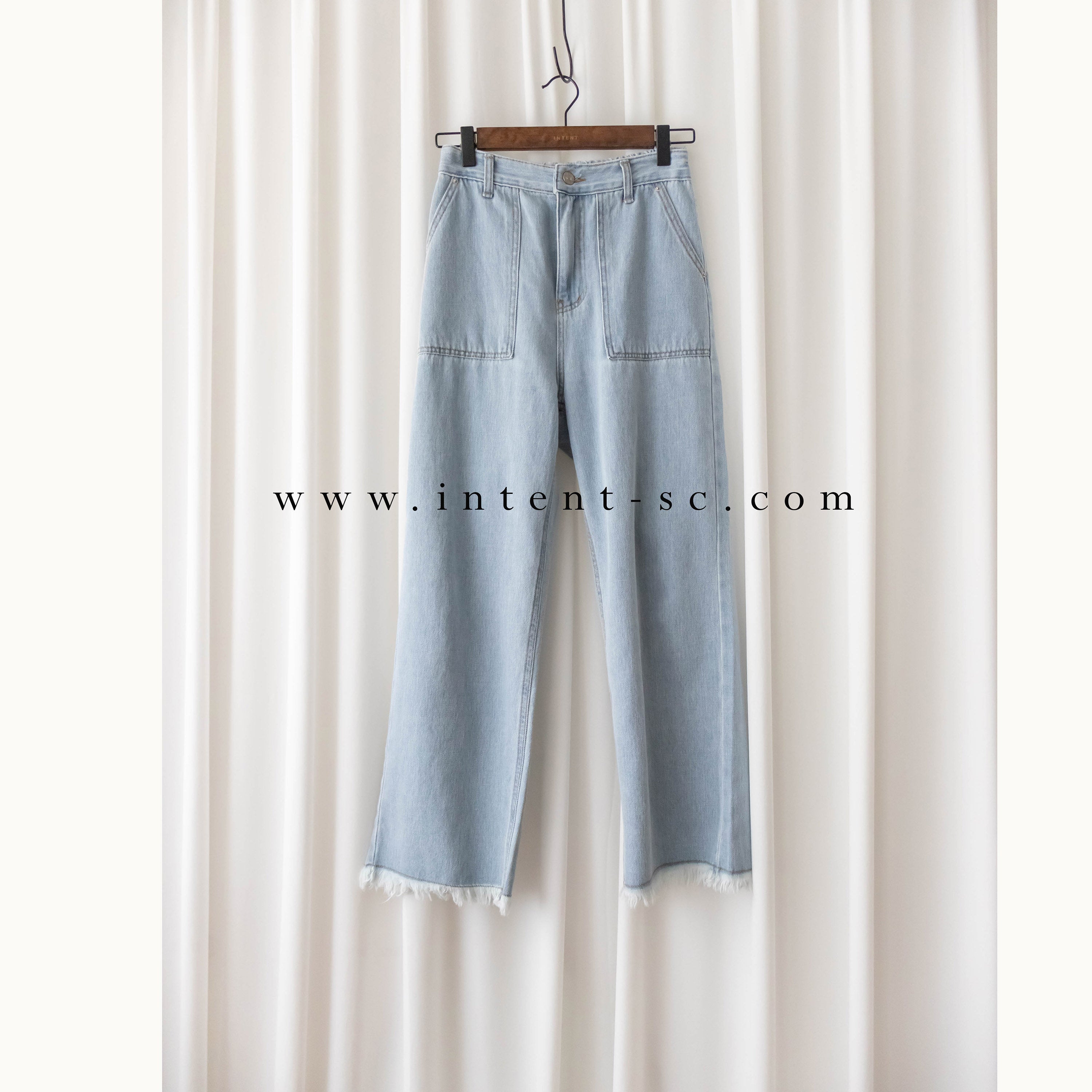 Tassel 輕身淺藍大口袋流蘇牛仔褲, Jeans/ PT8392