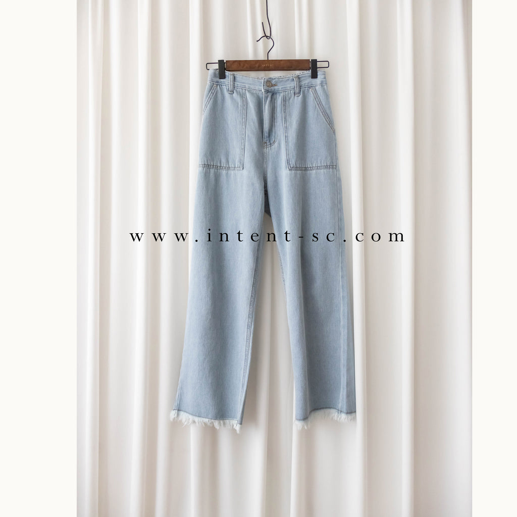 Tassel 輕身淺藍大口袋流蘇牛仔褲, Jeans/ PT8392