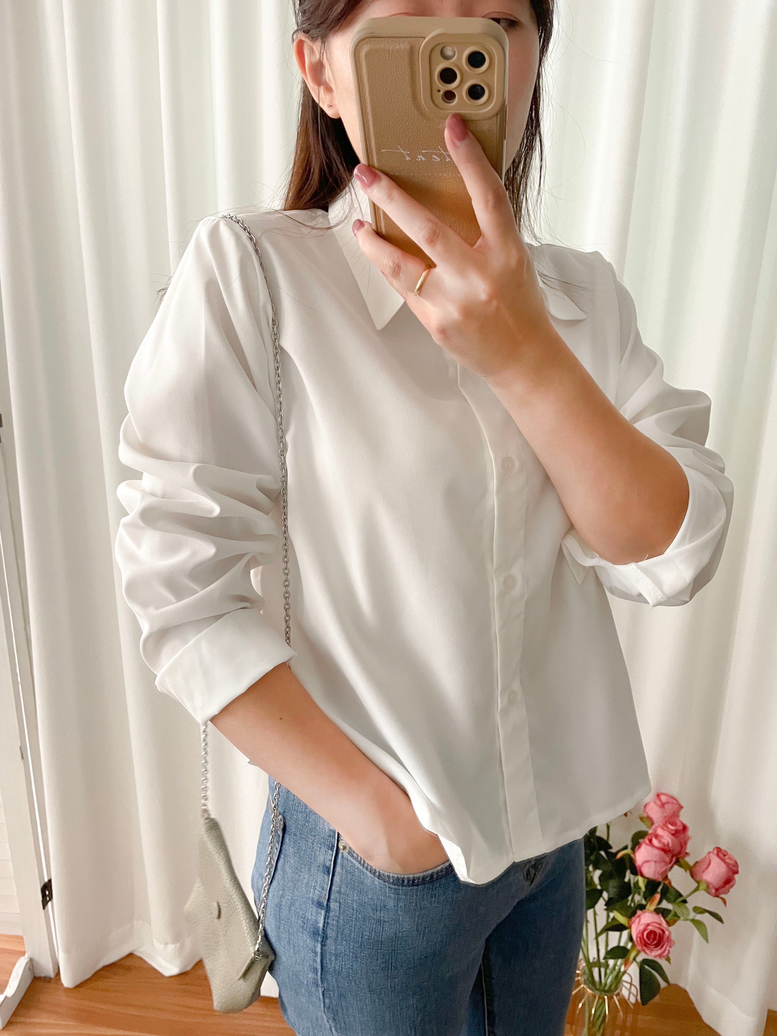 Neat Feminine 不易皺白色弧形衣尾百搭恤衫, Shirt / BU8966