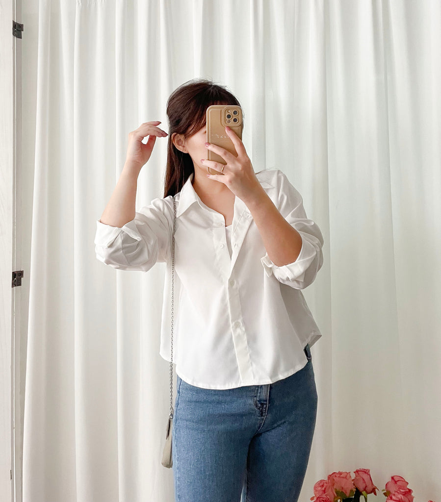 Neat Feminine 不易皺白色弧形衣尾百搭恤衫, Shirt / BU8966