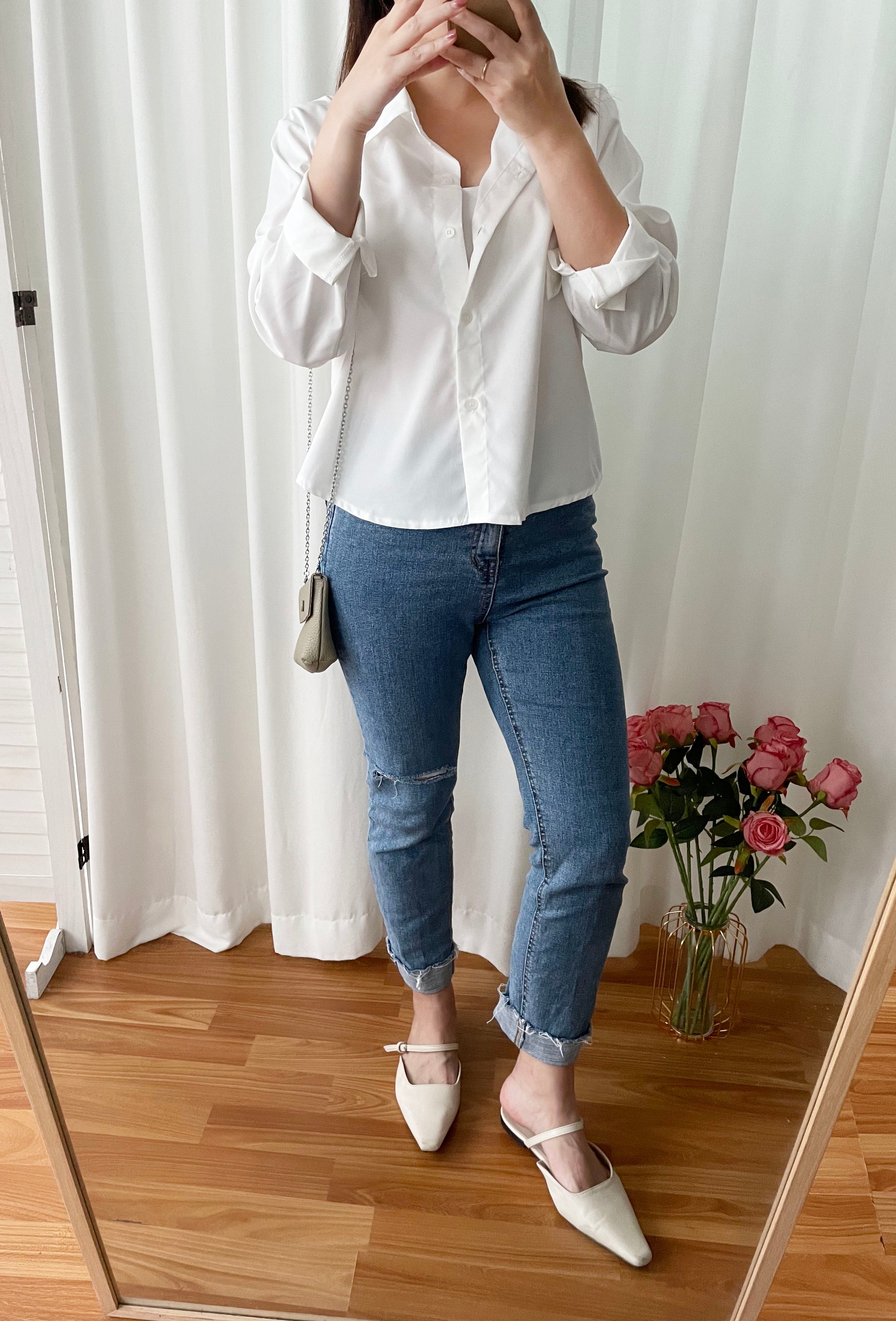 Neat Feminine 不易皺白色弧形衣尾百搭恤衫, Shirt / BU8966