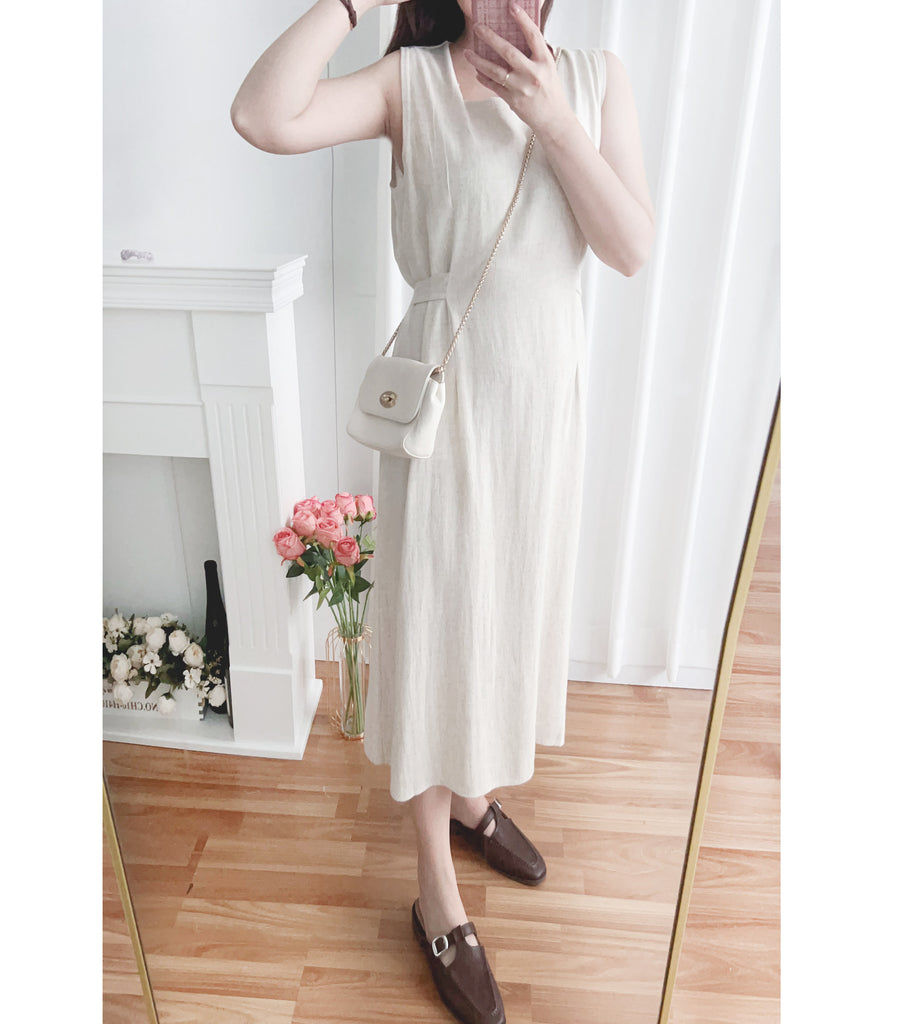 Square Collar 棉麻文青仙氣淺方領修腰, Dress/ DS9301 (湖水綠 MediumAquamarine sold out)