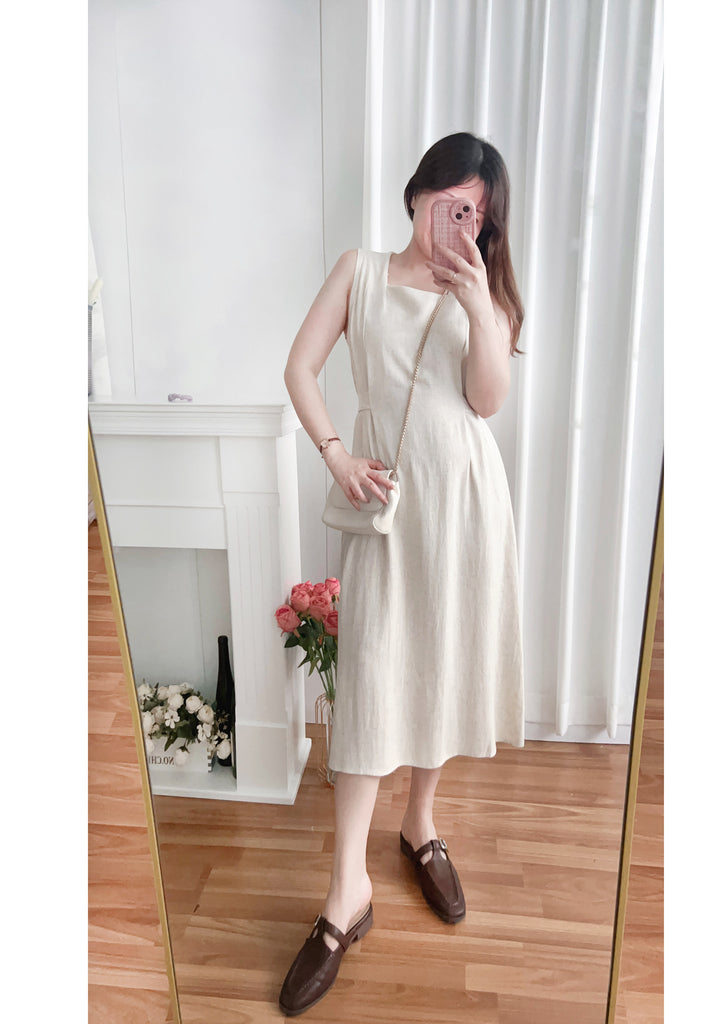 Square Collar 棉麻文青仙氣淺方領修腰, Dress/ DS9301 (湖水綠 MediumAquamarine sold out)