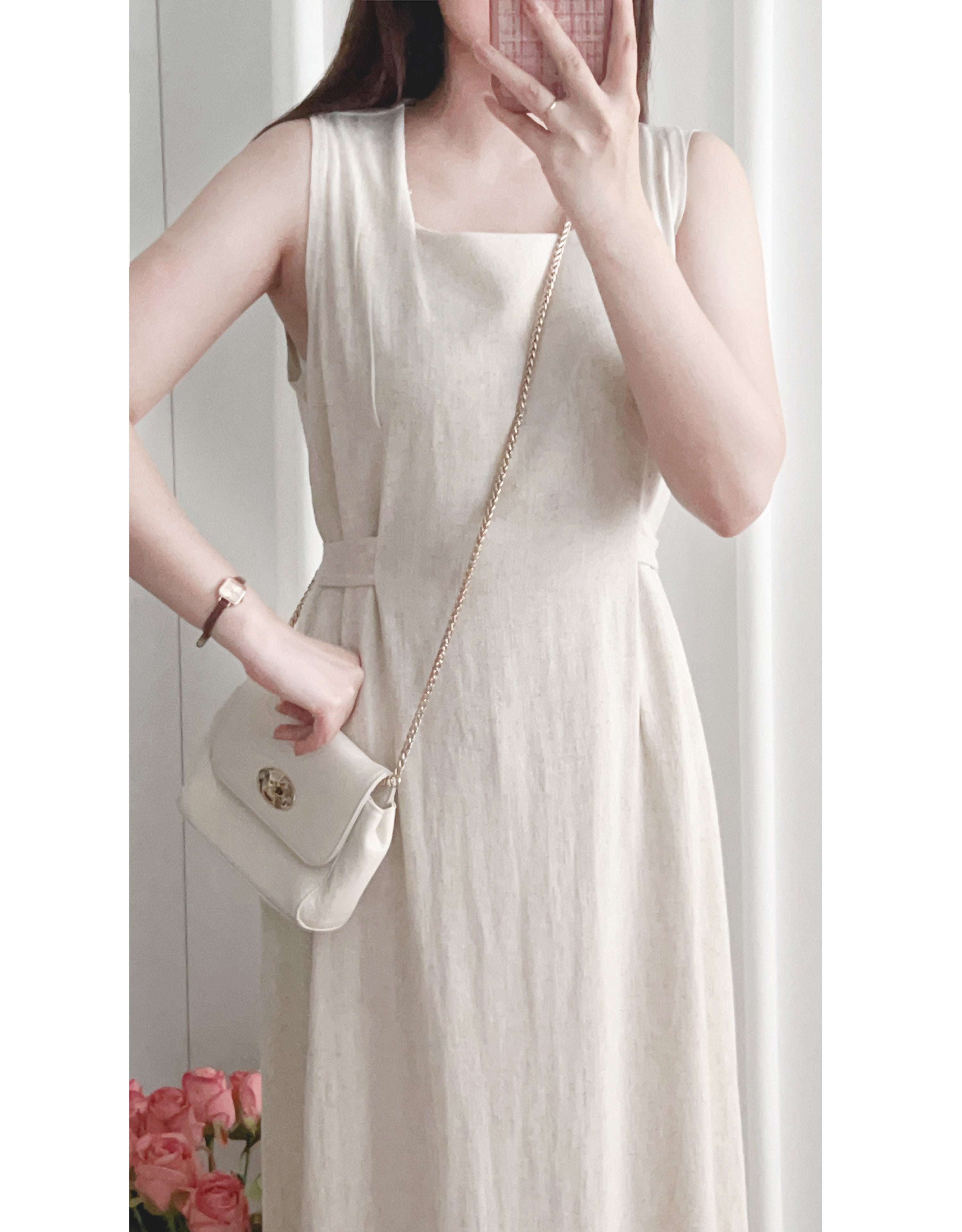 Square Collar 棉麻文青仙氣淺方領修腰, Dress/ DS9301 (湖水綠 MediumAquamarine sold out)