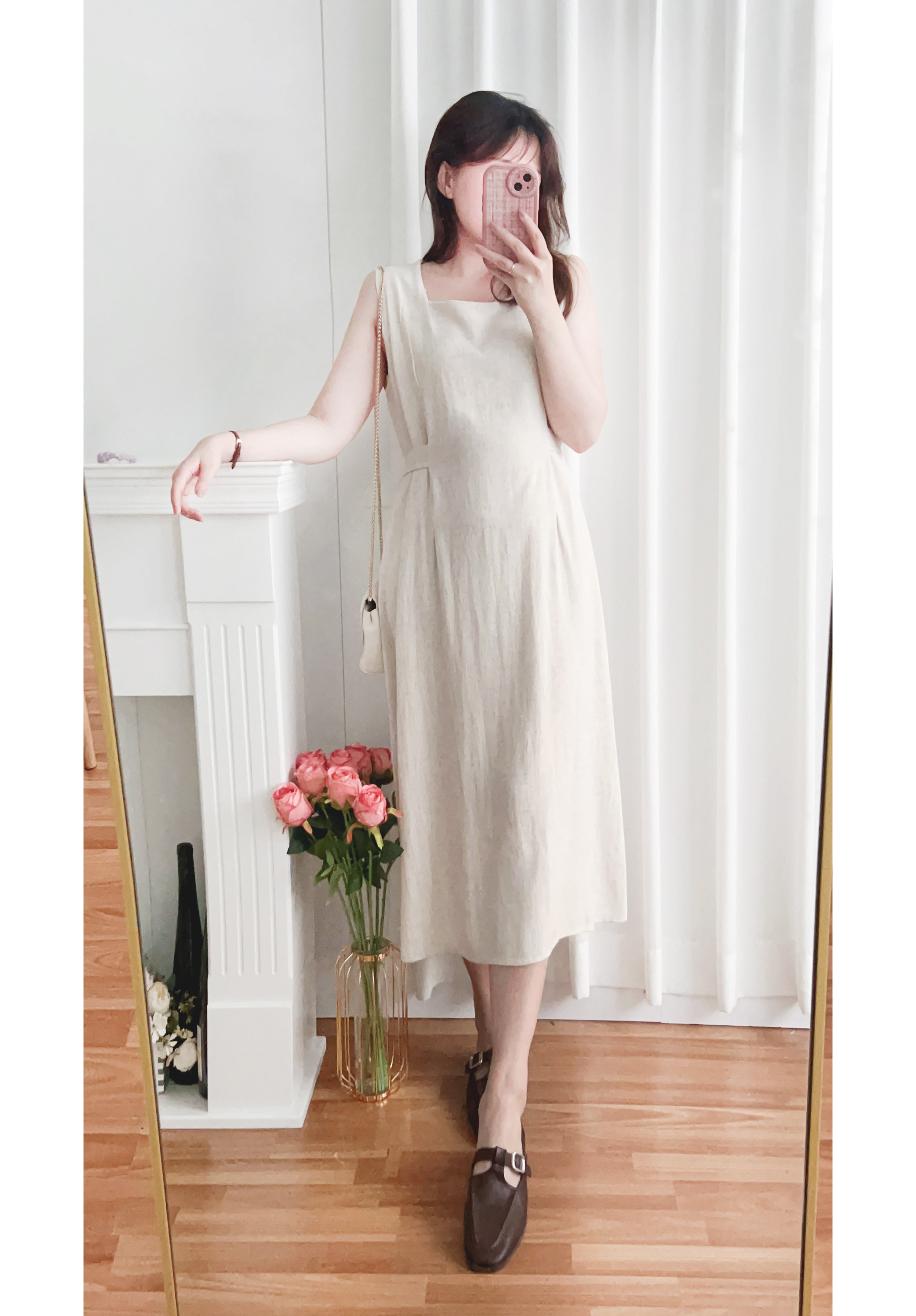 Square Collar 棉麻文青仙氣淺方領修腰, Dress/ DS9301 (湖水綠 MediumAquamarine sold out)
