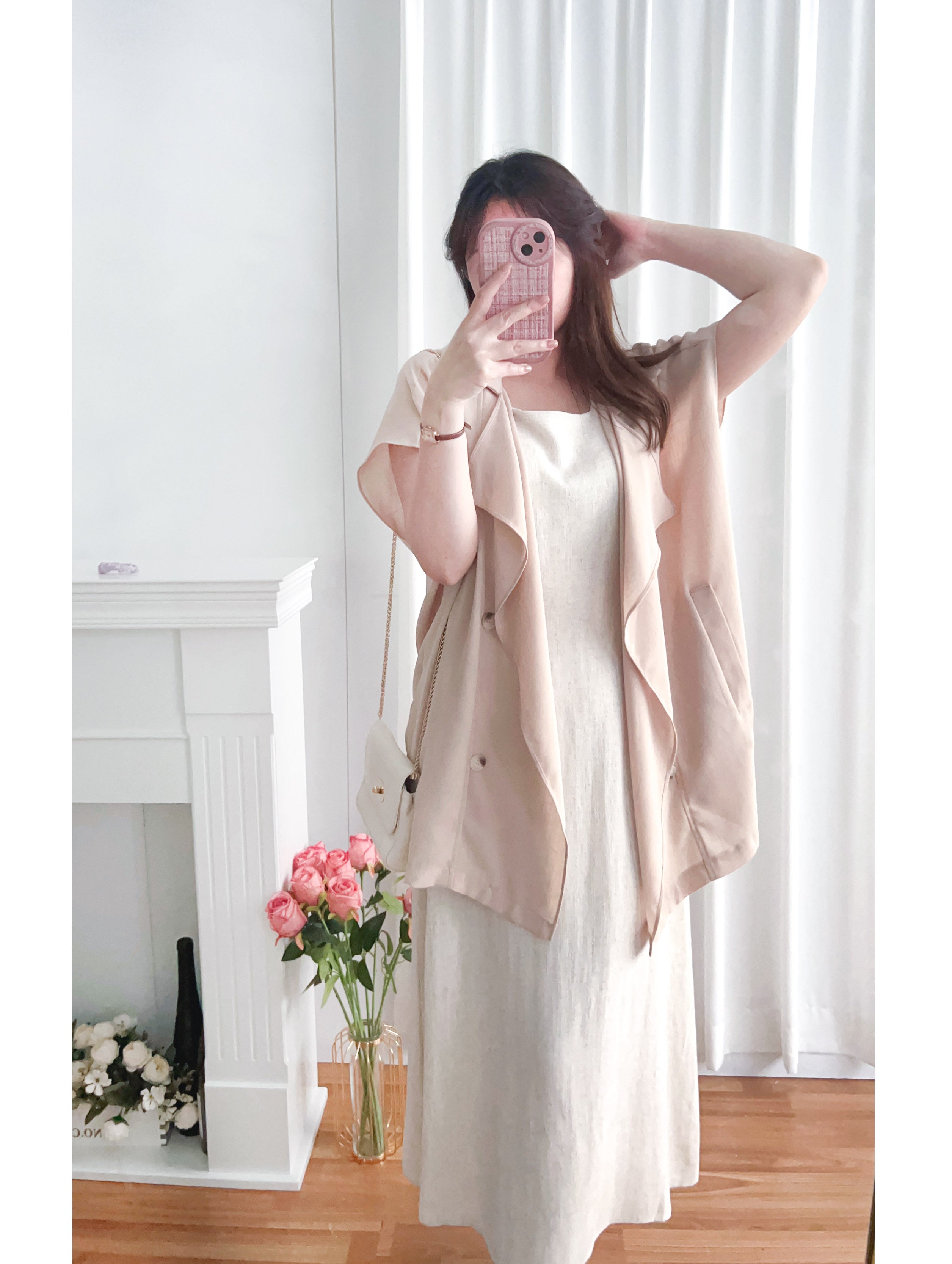 Chiffon 杏色垂感雙排鈕雪紡, Blazer/ CD8119
