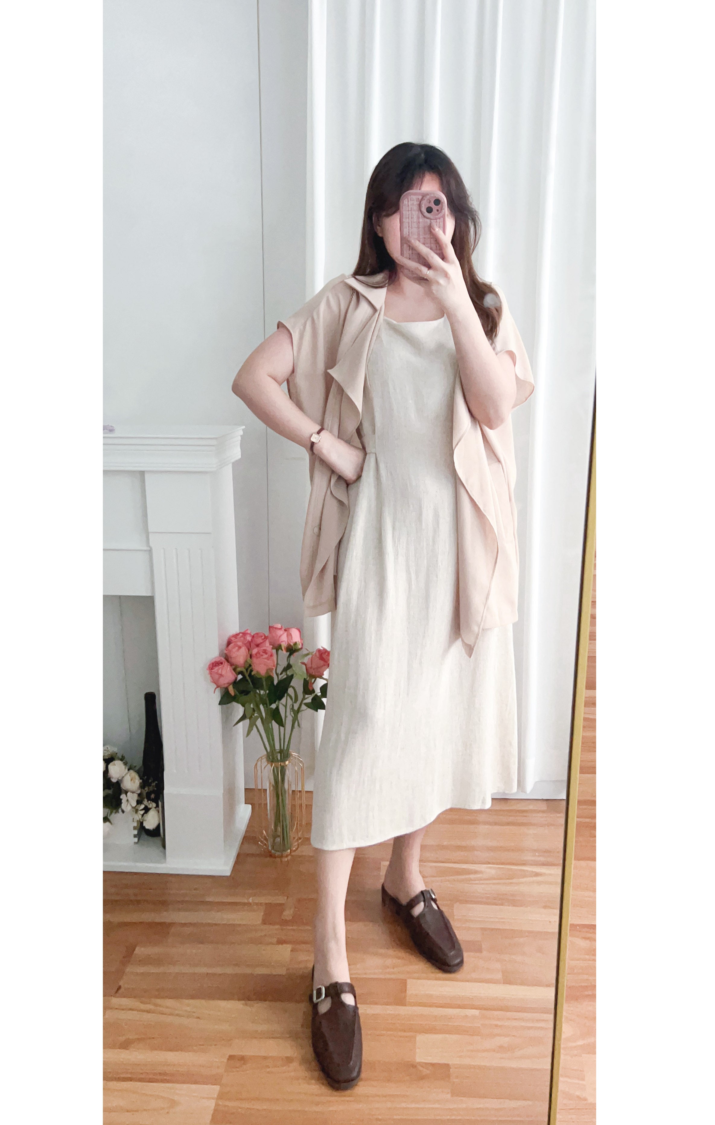 Square Collar 棉麻文青仙氣淺方領修腰, Dress/ DS9301 (湖水綠 MediumAquamarine sold out)