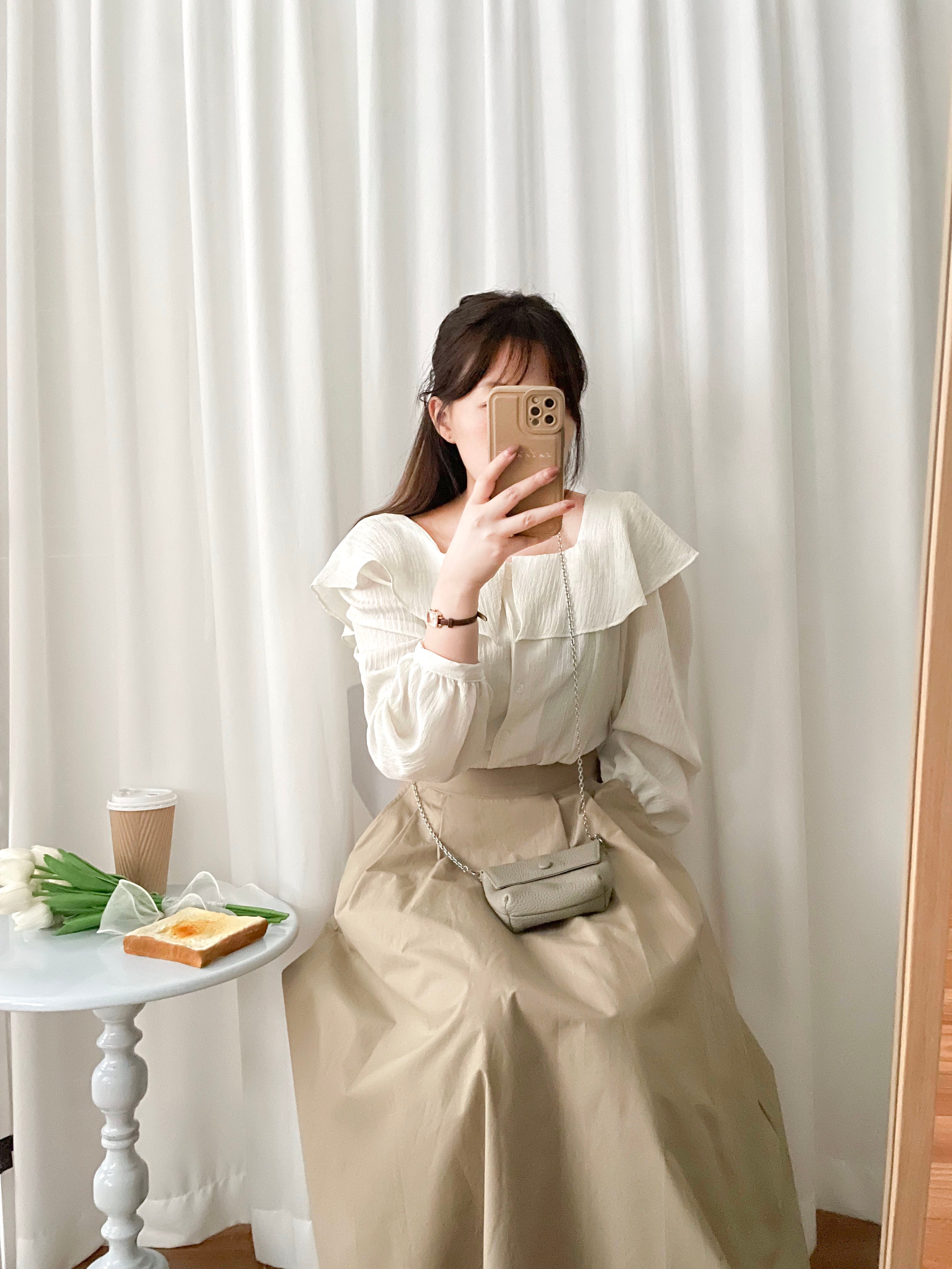Beige Flair 優雅隨性挺身杏色口袋傘裙, Skirt/ SK8730