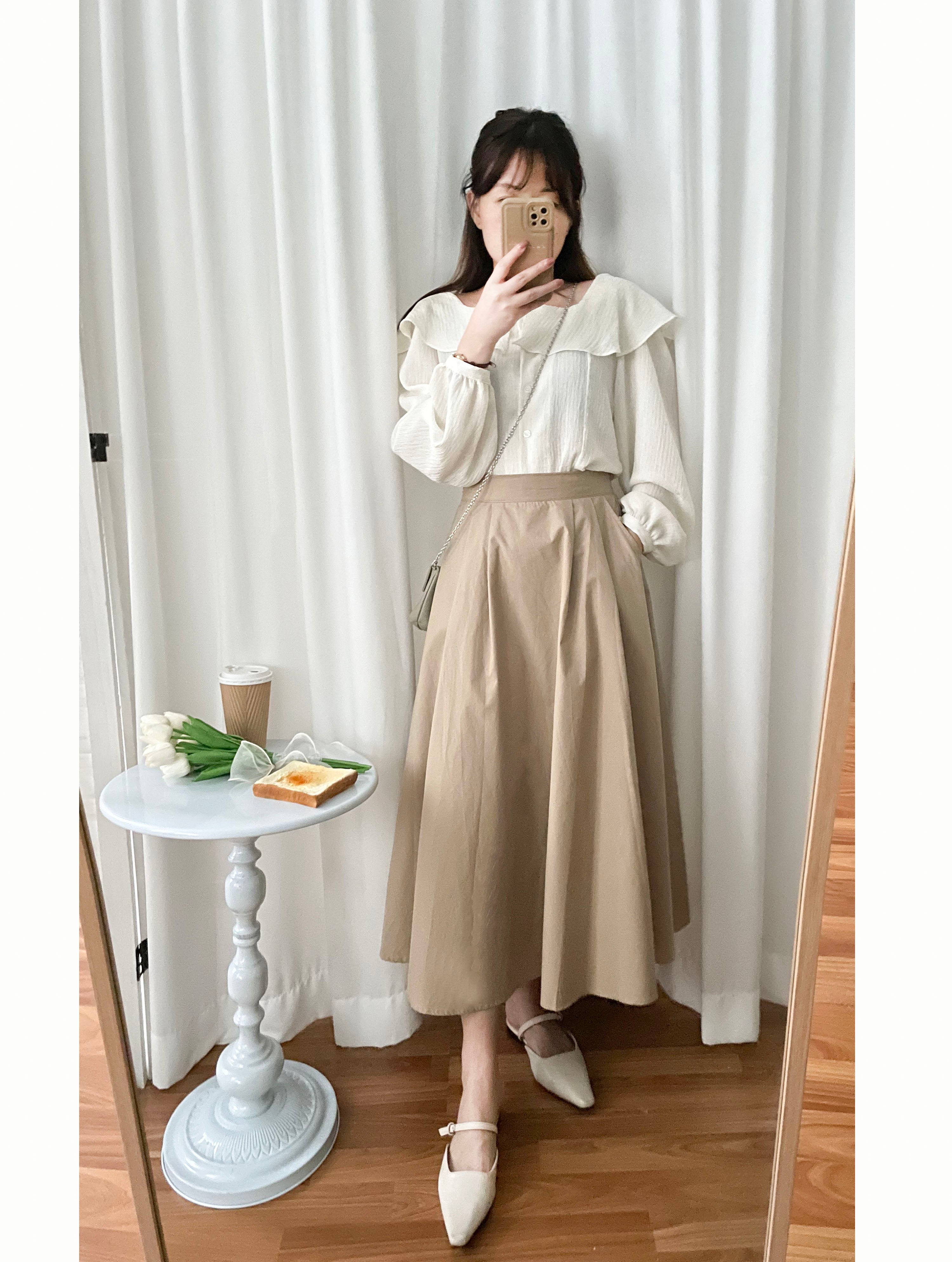 Beige Flair 優雅隨性挺身杏色口袋傘裙, Skirt/ SK8730