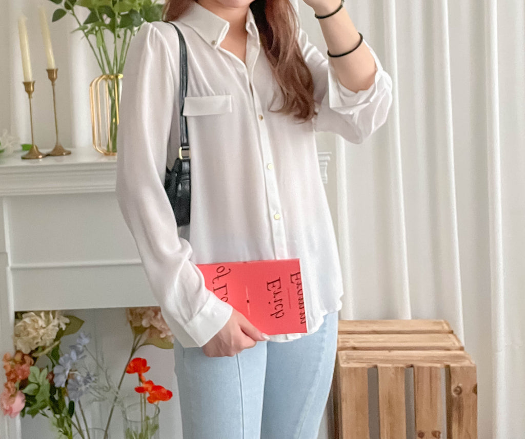 Button Collar 磨砂金鈕裝飾質感雪紡上衣, Blouse/ BU8972