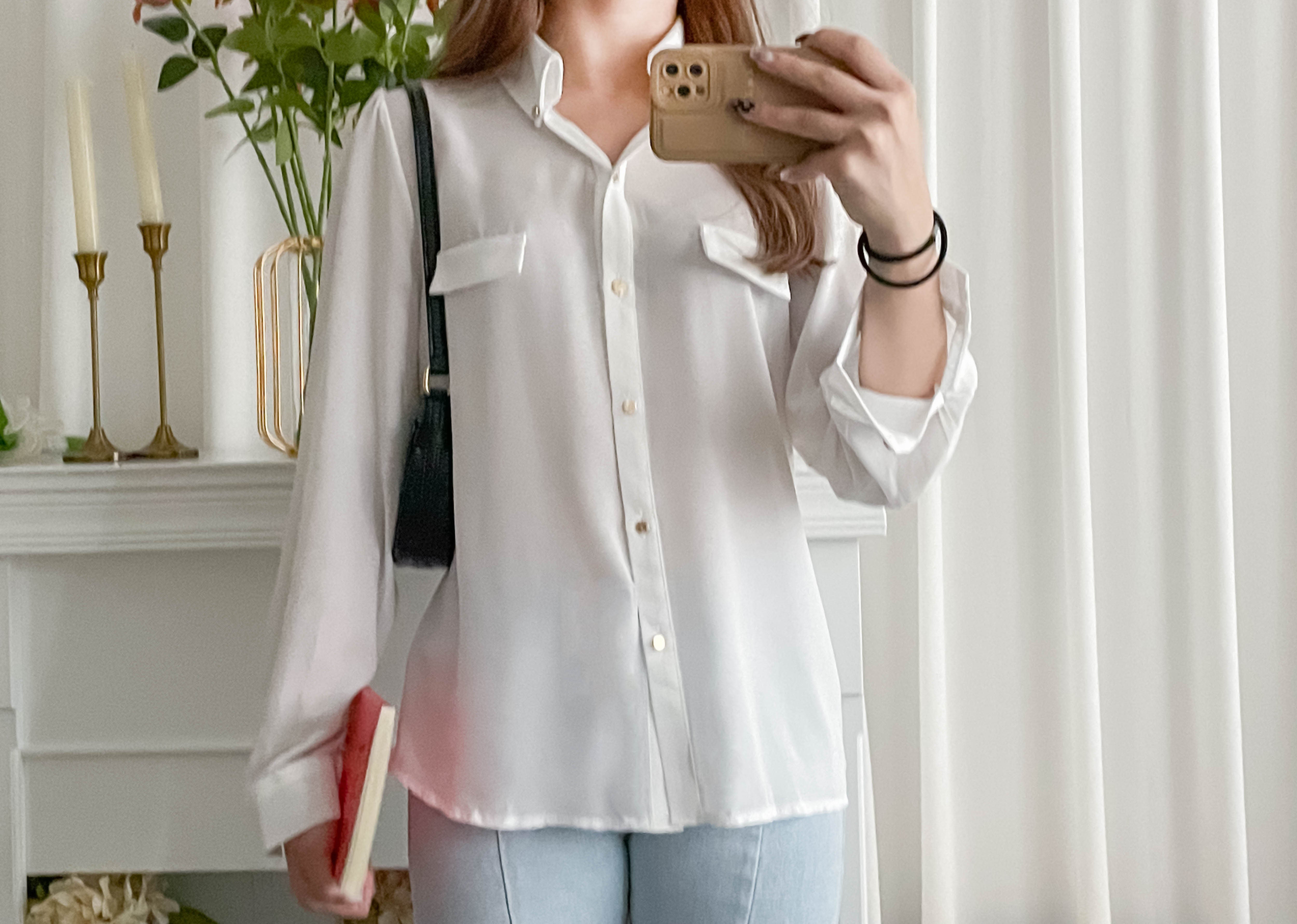 Button Collar 磨砂金鈕裝飾質感雪紡上衣, Blouse/ BU8972