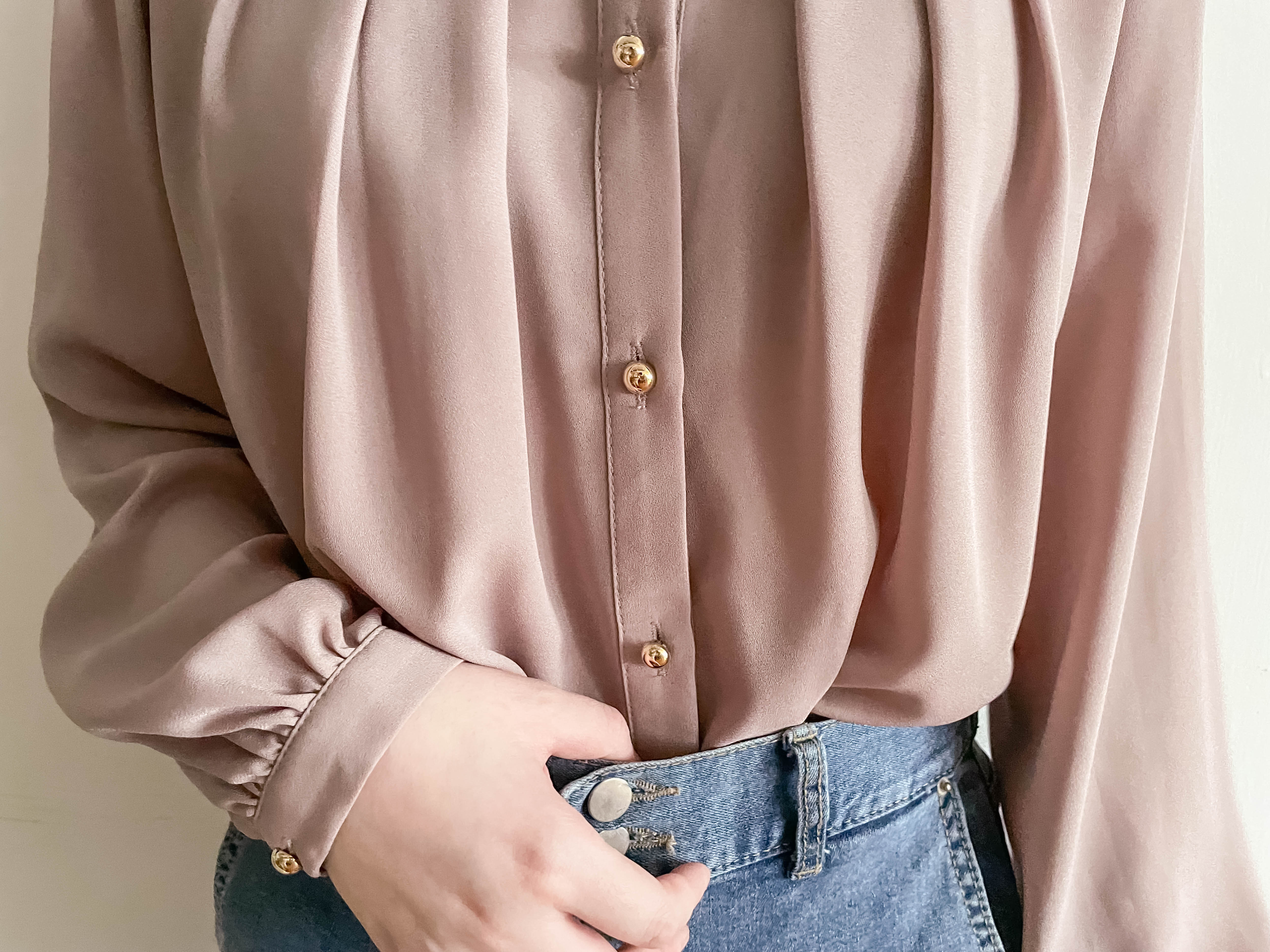 Pleated Collar 車褶圓領圓金鈕雪紡上衣, Blouse/ BU8973