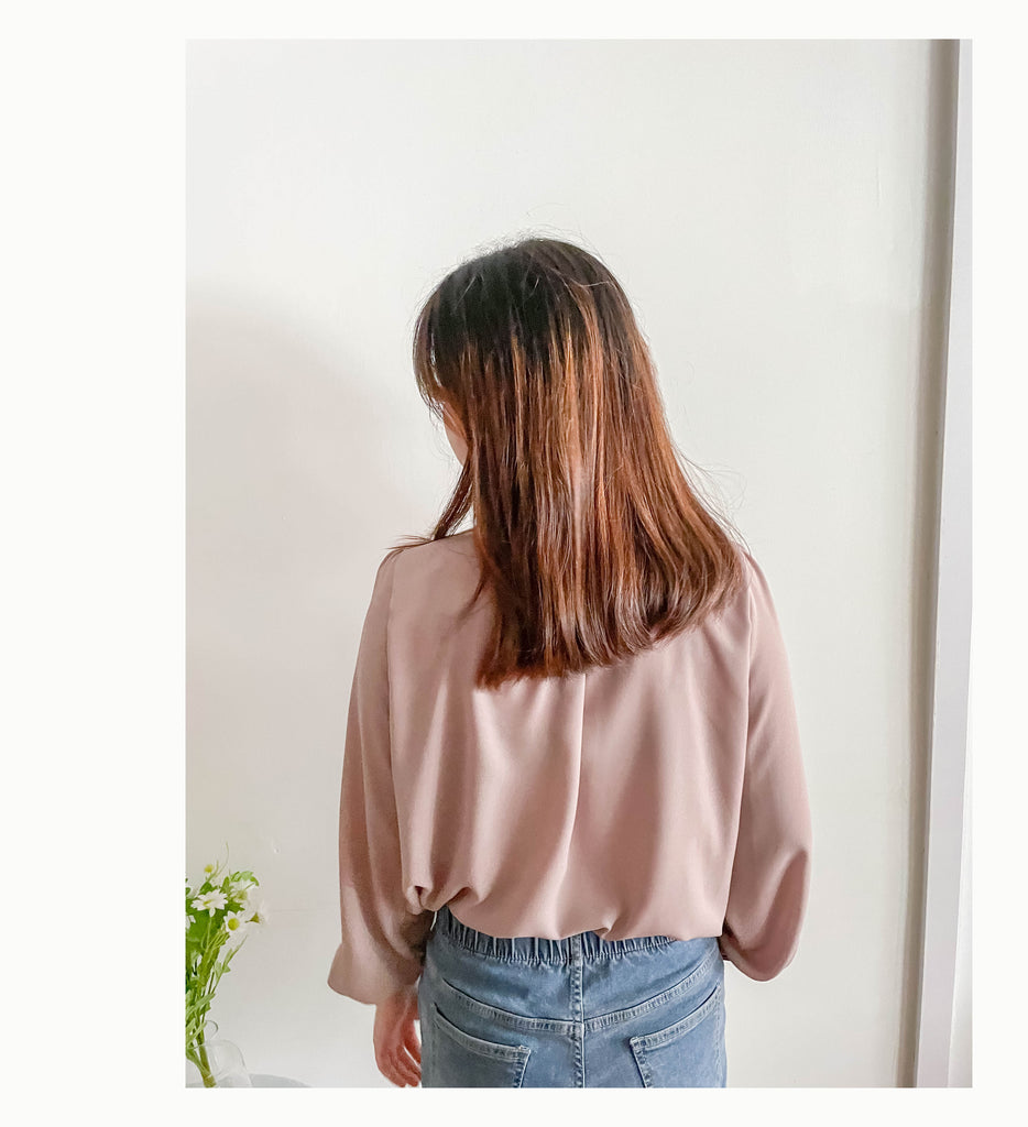 Pleated Collar 車褶圓領圓金鈕雪紡上衣, Blouse/ BU8973