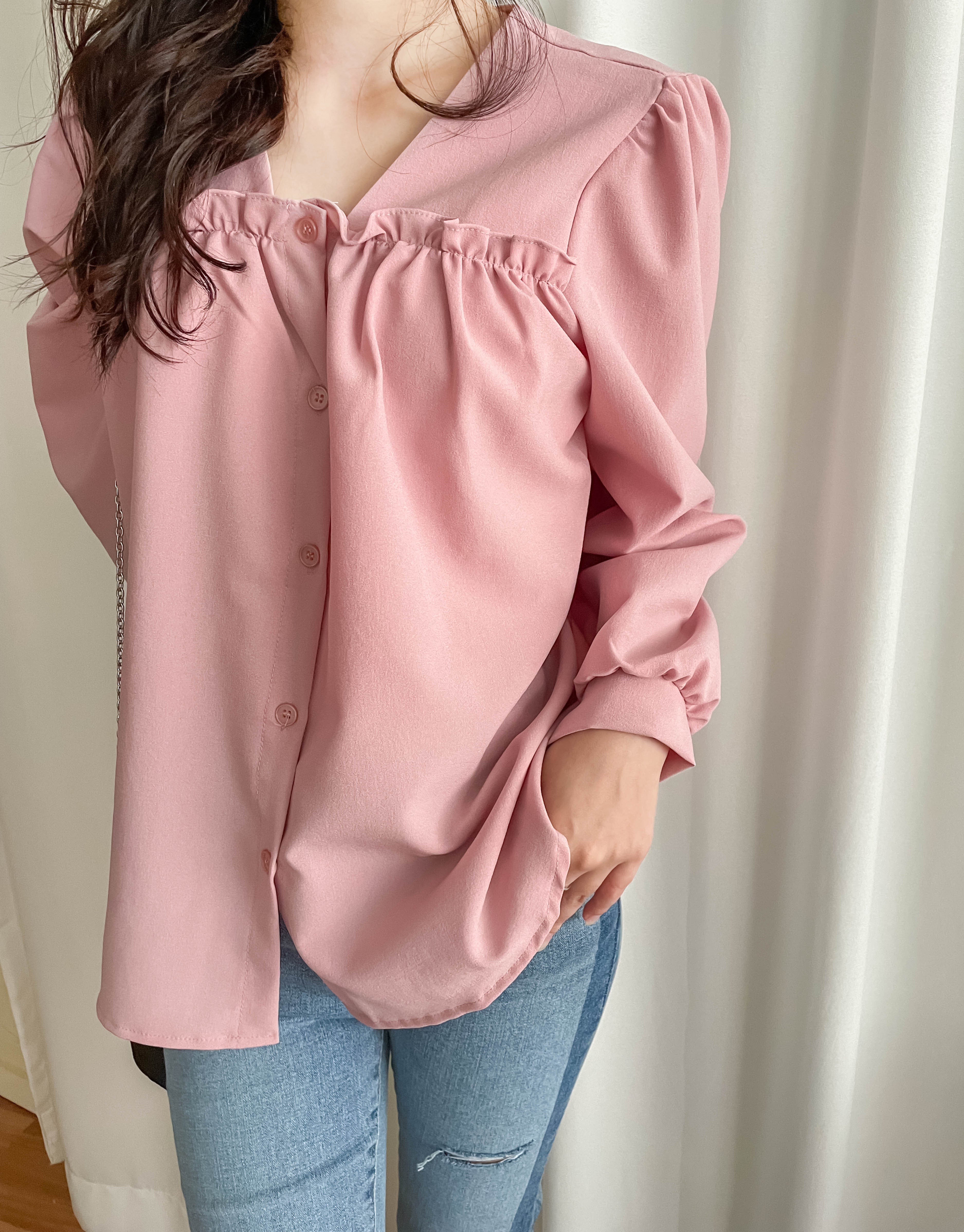 !Limited best deal! Ruffle collar 日常花邊方領口雪紡棉上衣, Blouse/ BU8971