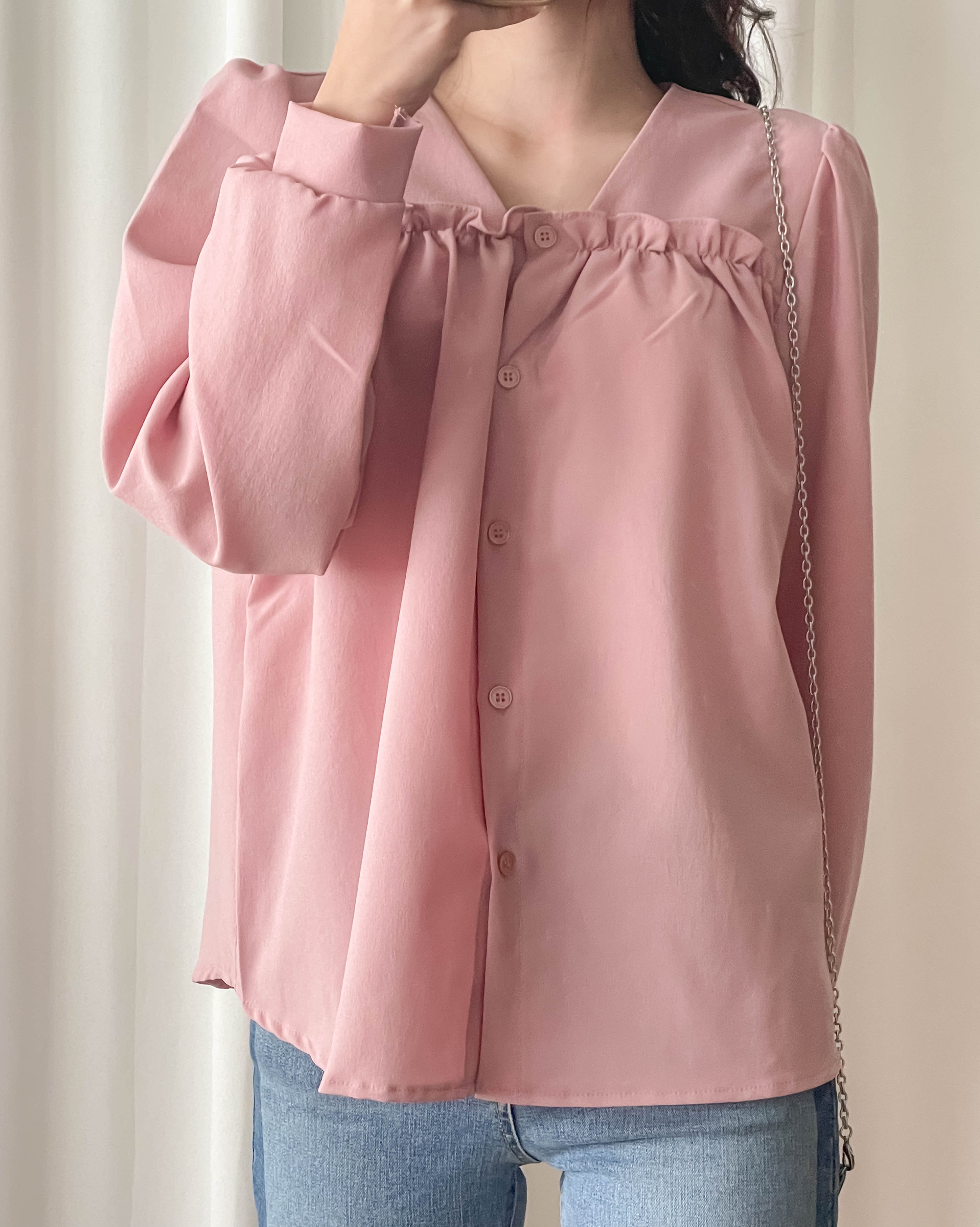 !Limited best deal! Ruffle collar 日常花邊方領口雪紡棉上衣, Blouse/ BU8971